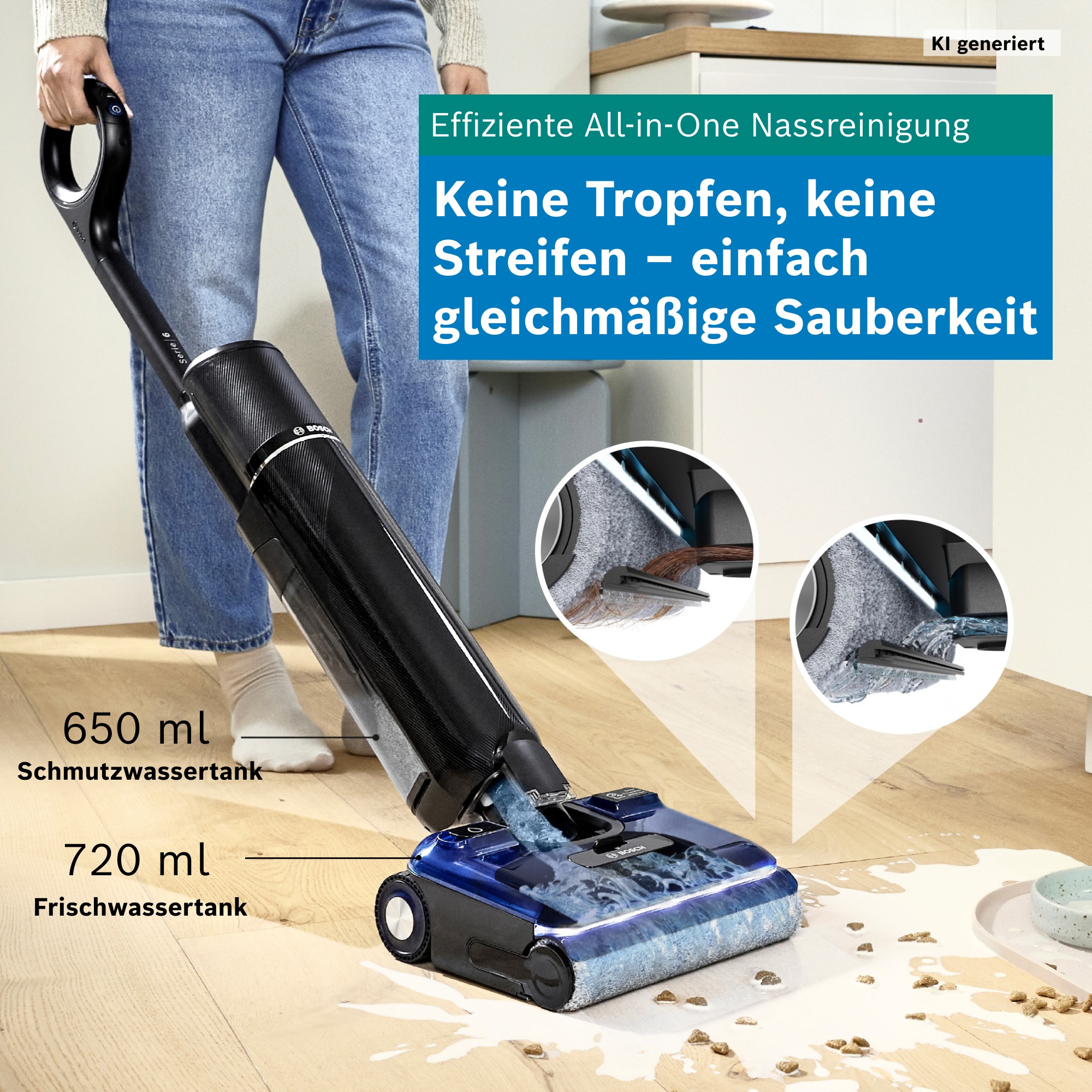 BOSCH Nass-Trocken-Sauger »OneFlow Serie 6 BHF61BM/BHF61BS, Selbstreinigung, 24.000 PA Saugkraft« Saugen & Wischen in einem, Anti-Haarverwicklung
