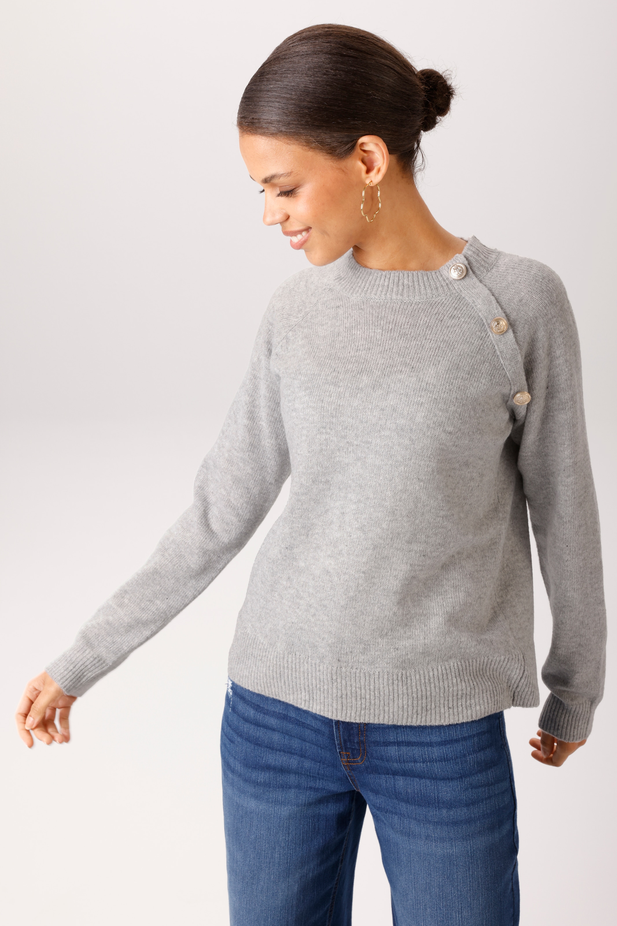 Aniston CASUAL Strickpullover mit dekorativen, geprägten Zierknöpfen - NEUE KOLLEKTION