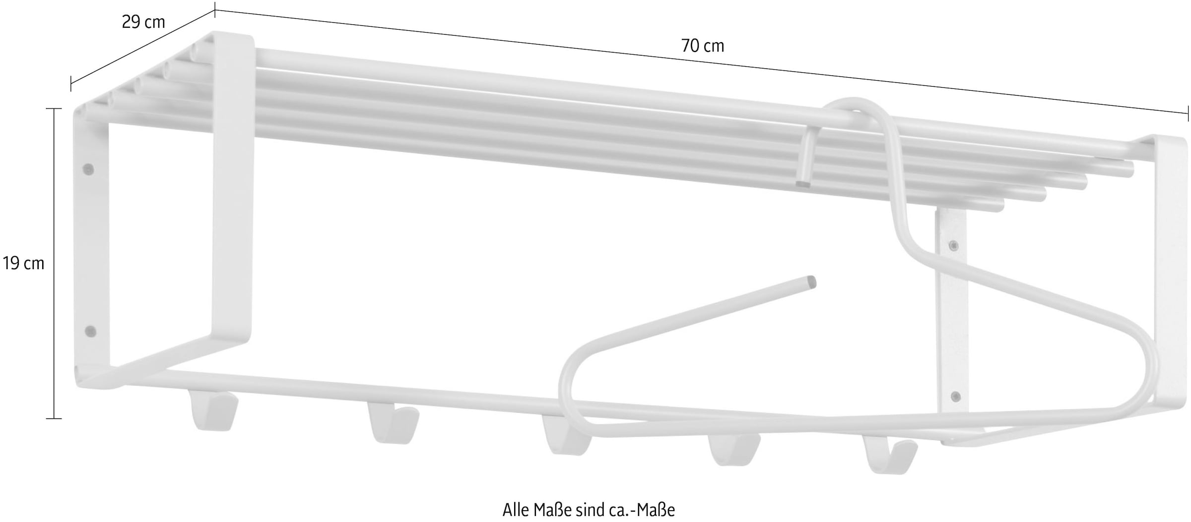 Spinder Design Garderobenleiste »REX 2«, (1 St.), Wandgarderobe aus Stahl mit Hutablage und 5 Haken