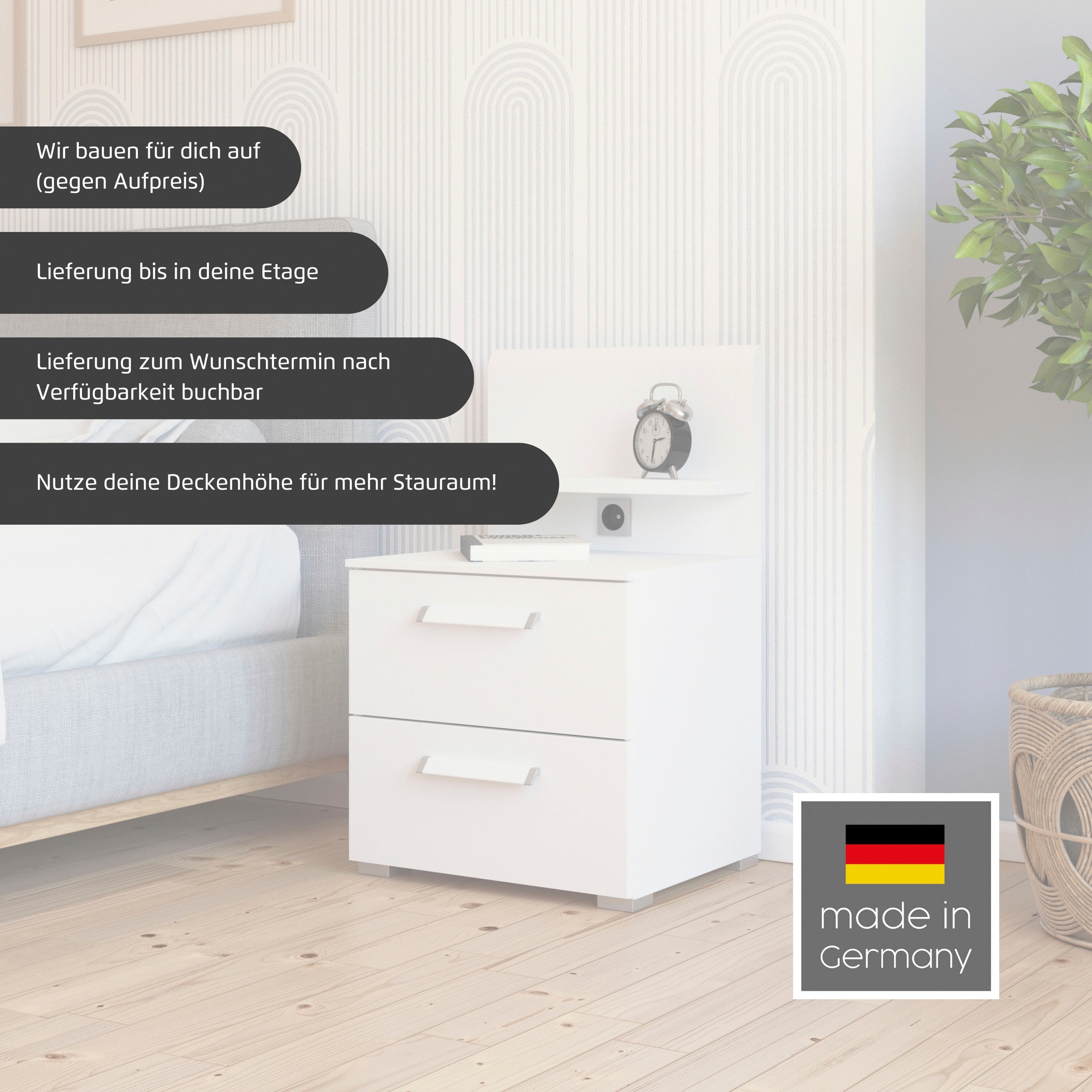 Thumbnail - rauch Nachtkommode "Nachttisch Nachtkonsole Kommode EVELYN" inkl. SOFT-CLOSE-FUNKTION, in elegantem Stil 2 Schubladen Pa...