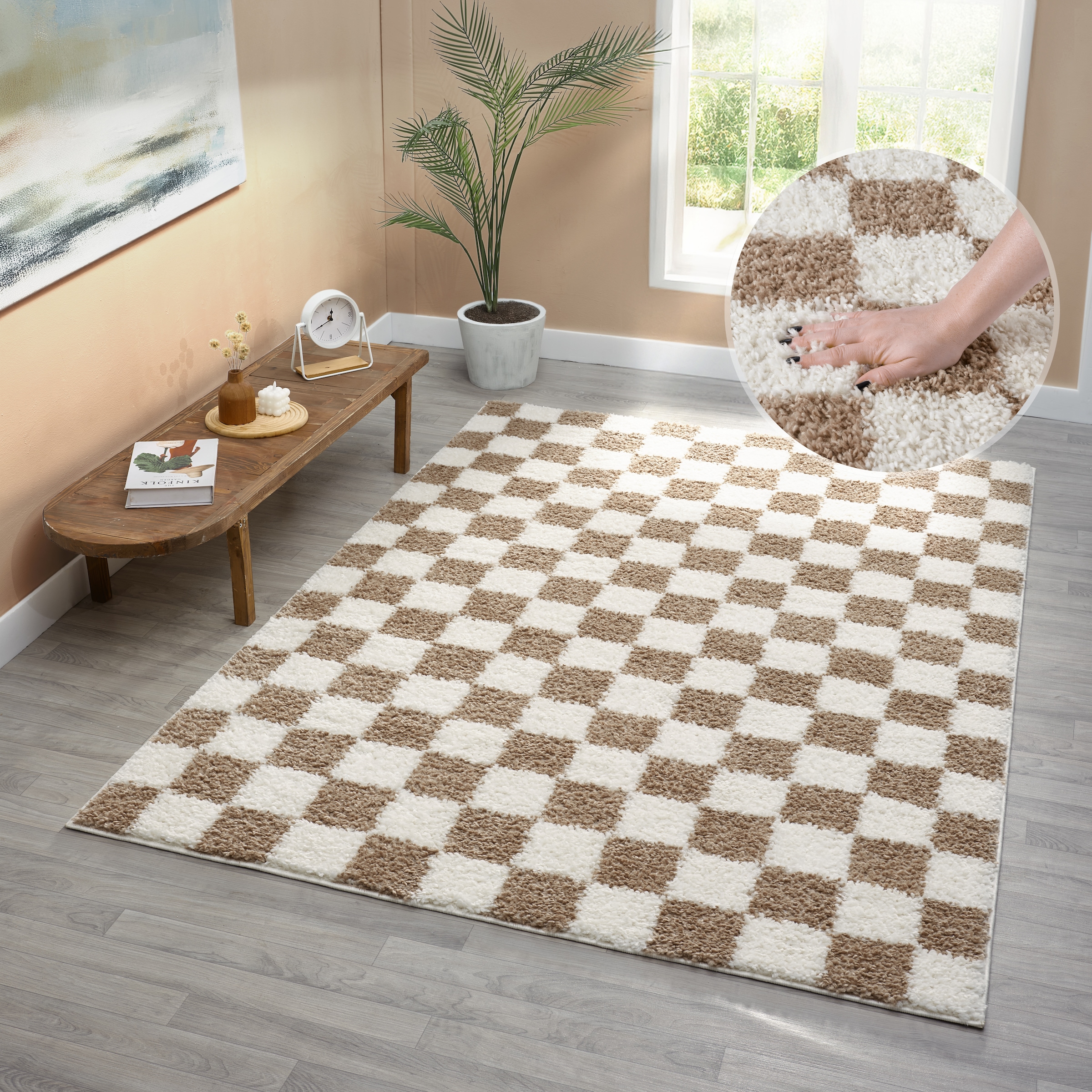 OTTO home Hochflor-Teppich "Kiiki" rechteckig 30 mm Höhe Kariert, auffällig günstig online kaufen