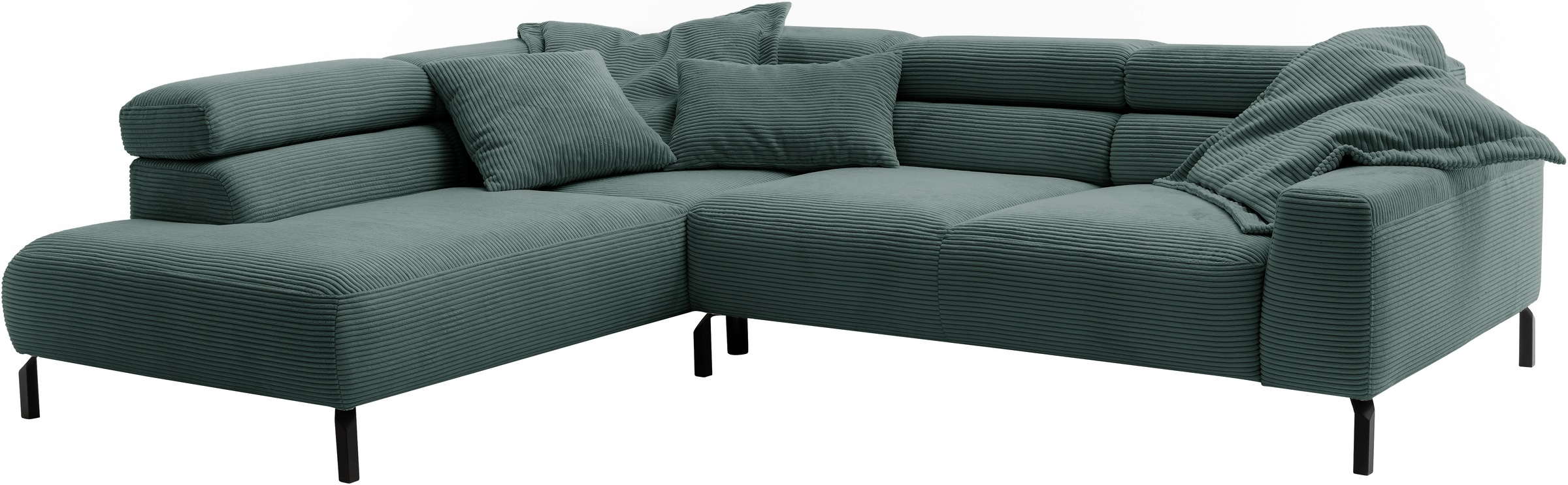 Places of Style Ecksofa »Antonelli, L-Form, inkl. Kopfteilverstellung, Breite 276 cm«, mit elektrischer Sitztiefenverstellung, in Cord, grün
