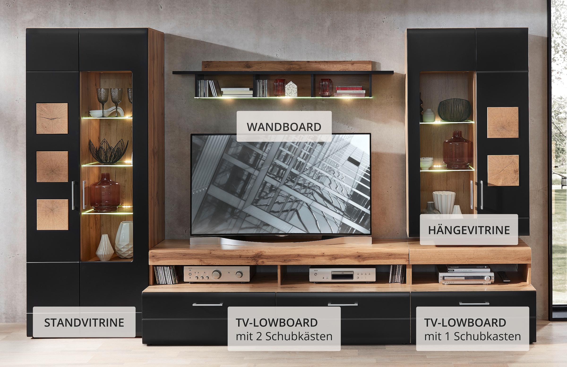 Innostyle Wohnwand »Sonate, TOPSELLER!«, (Komplett-Set, 5 St., Wohnwand), inkl. LED-Beleuchtung