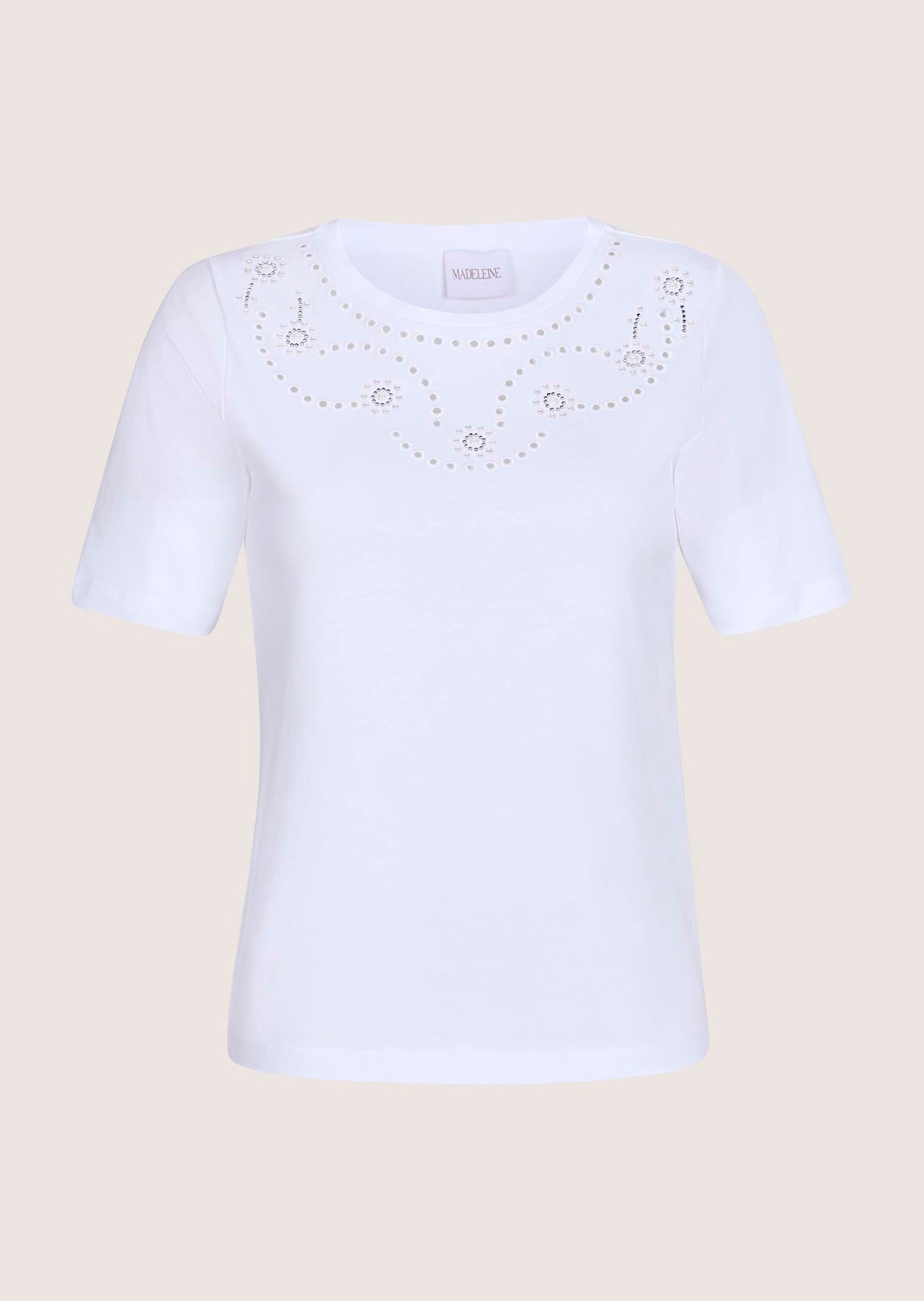MADELEINE Kurzarmshirt "Shirt Elegantes Kurzarm-Oberteil mit Stickerei" Lochstickerei
