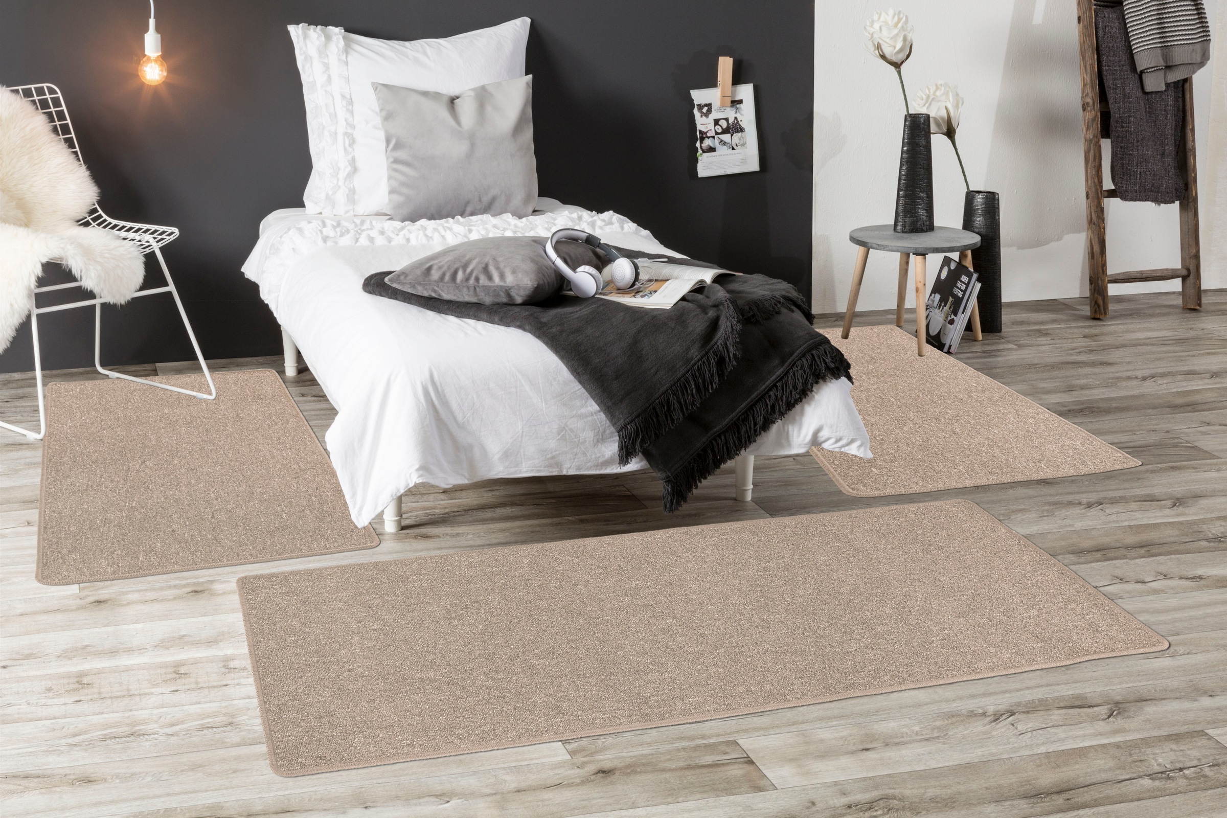 Andiamo Bettumrandung »Luton, Made in Germany«, (3 tlg.), Bettvorleger, Läufer-Set für das Schlafzimmer, melierte Optik