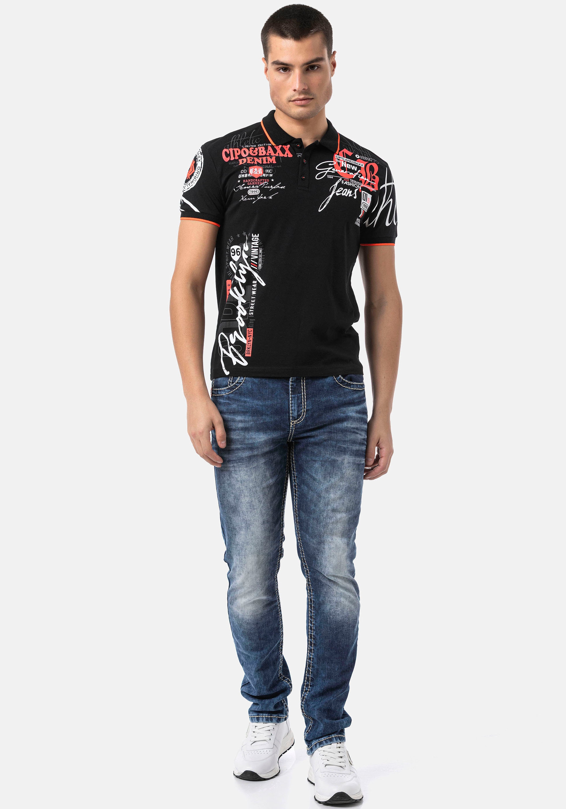 Cipo & Baxx Poloshirt, mit markantem Print