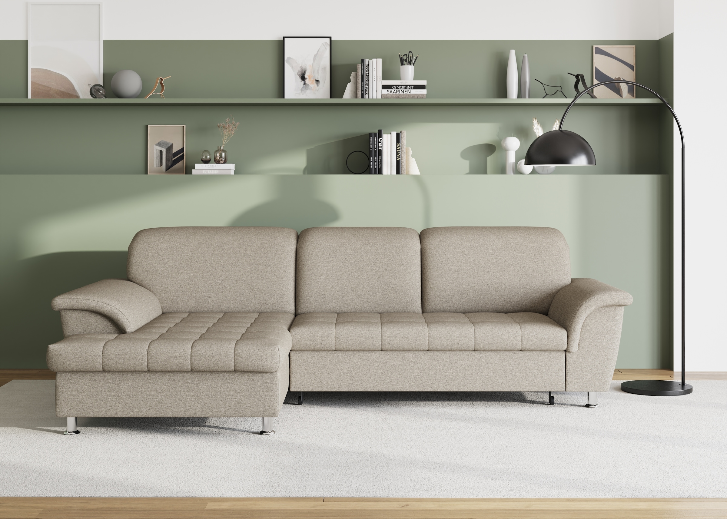 DOMO collection Ecksofa "FRANZI 278x170x81 cm, Steppung im Sitzbereich, L-Form" wahlweise mit Bettfunktion, Bettkasten und Kopfteilverstellung