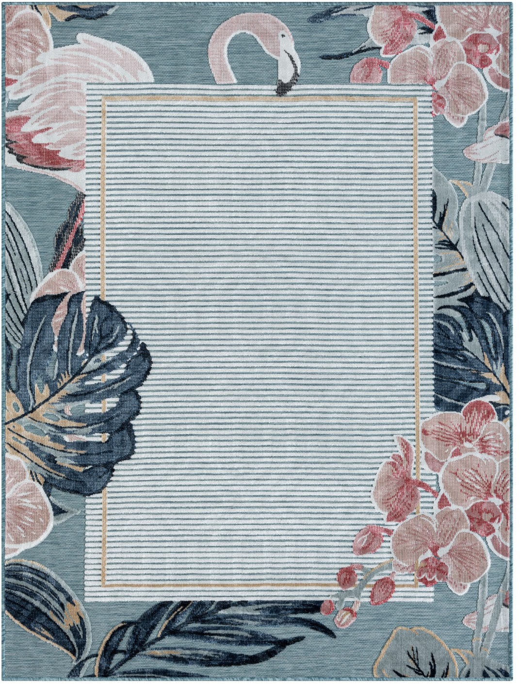 Teppich "Cloud, LAGERRÄUMUNG", bunt (blau,multi), B:100cm H:8mm L:160cm, Polypropylen, MYFLAIR MÖBEL & ACCESSOIRES, Teppiche, Teppich, Flamingo Motiv, mit Bordüre, Outdoor geeignet, Balkon, Terrasse 2