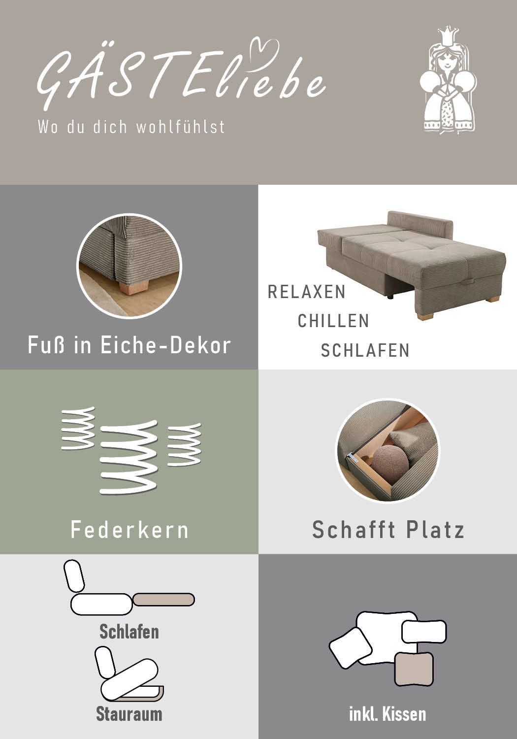 Jockenhöfer Gruppe Recamiere »Romeo, Breite: 164cm, Liegefläche: 90x210 cm« inklusive Bettfunktion und Bettkasten, Federkernpolsterung