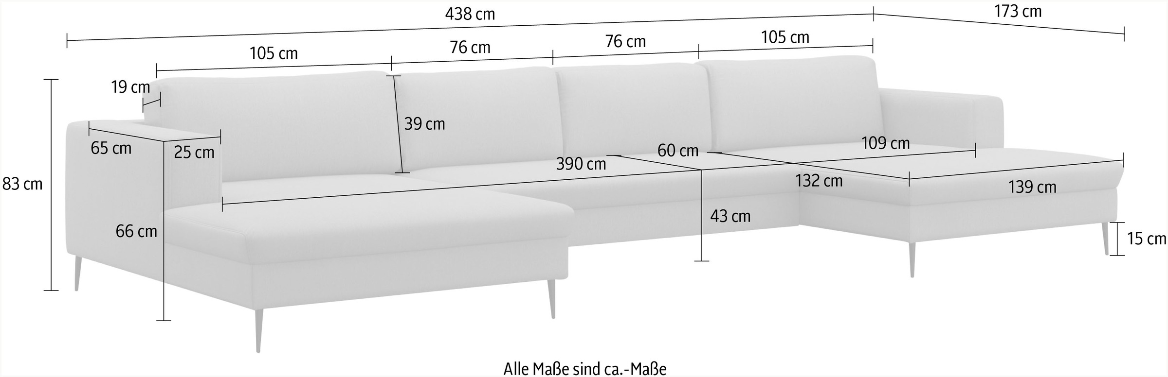 DOMO collection Wohnlandschaft »Modica U-Form«, XXL, in moderner Optik mit, 2 großzügigen Recamieren, auch in Cord