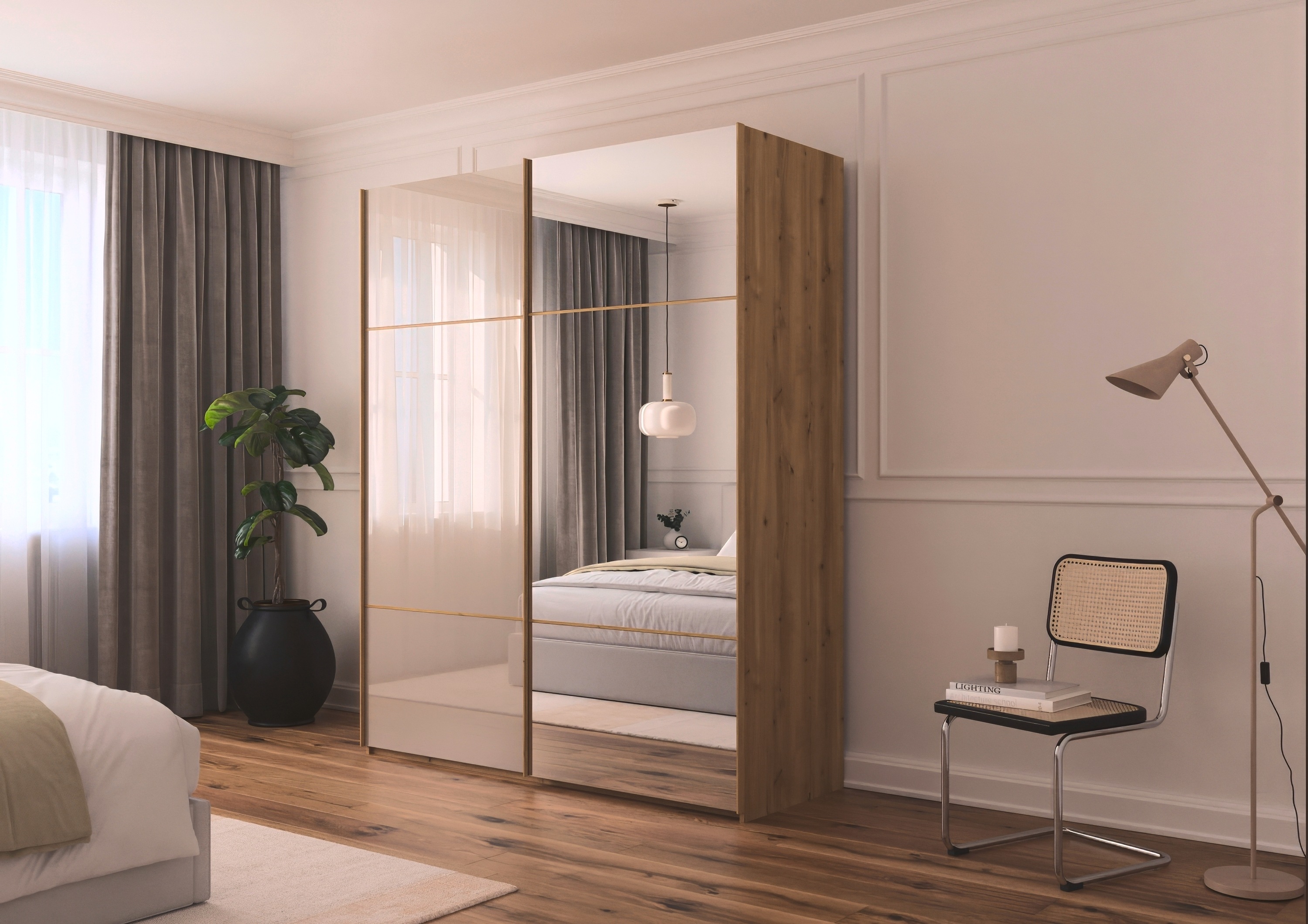 Thumbnail - rauch Schwebetürenschrank "Kleiderschrank Schrank Garderobe Schlafzimmerschrank SCALE-TRIO", edle dreigeteilte Front mit...