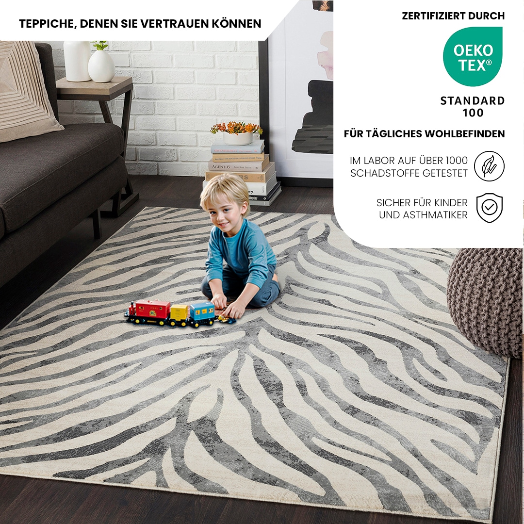 Livabliss Teppich »LUANDA«, rechteckig, 11 mm Höhe, Skandinavischer Teppich, Boho Wohnzimmerteppich/Läufer im Zebra Muster