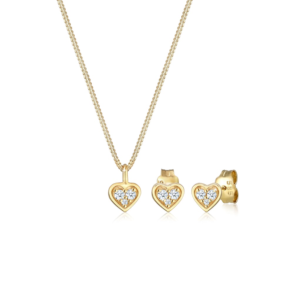 Elli DIAMONDS Schmuckset »Herz Liebe Valentin Diamant (0.105ct) 585 Gelbgold«