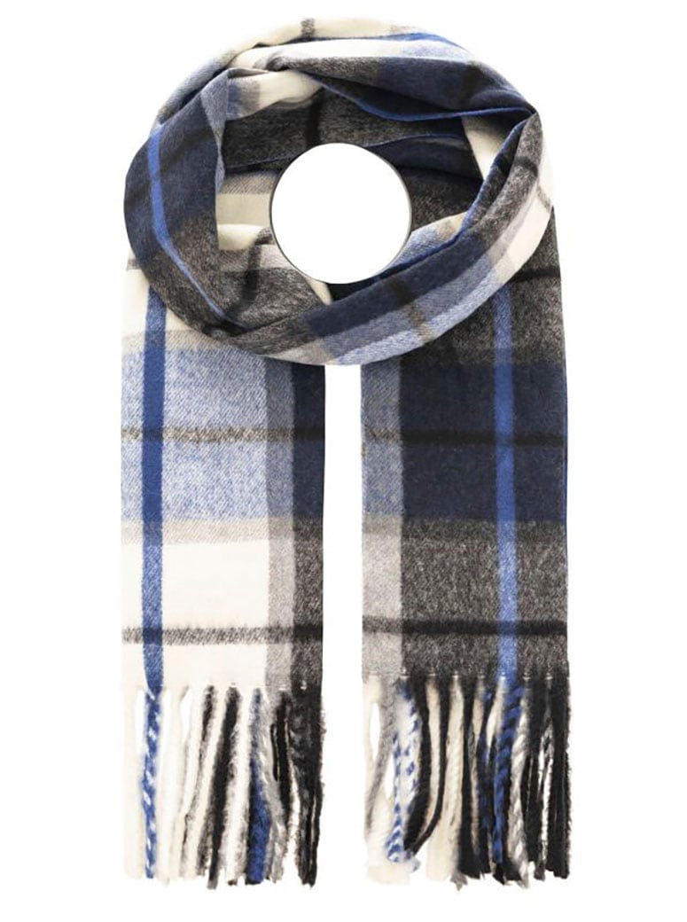 ZWILLINGSHERZ Damen Schal ""Kariert""marine, Obermaterial: 65% Polyester, 35% Viskose, Modetücher, mit Karo-Muster und Fransenabschlüssen