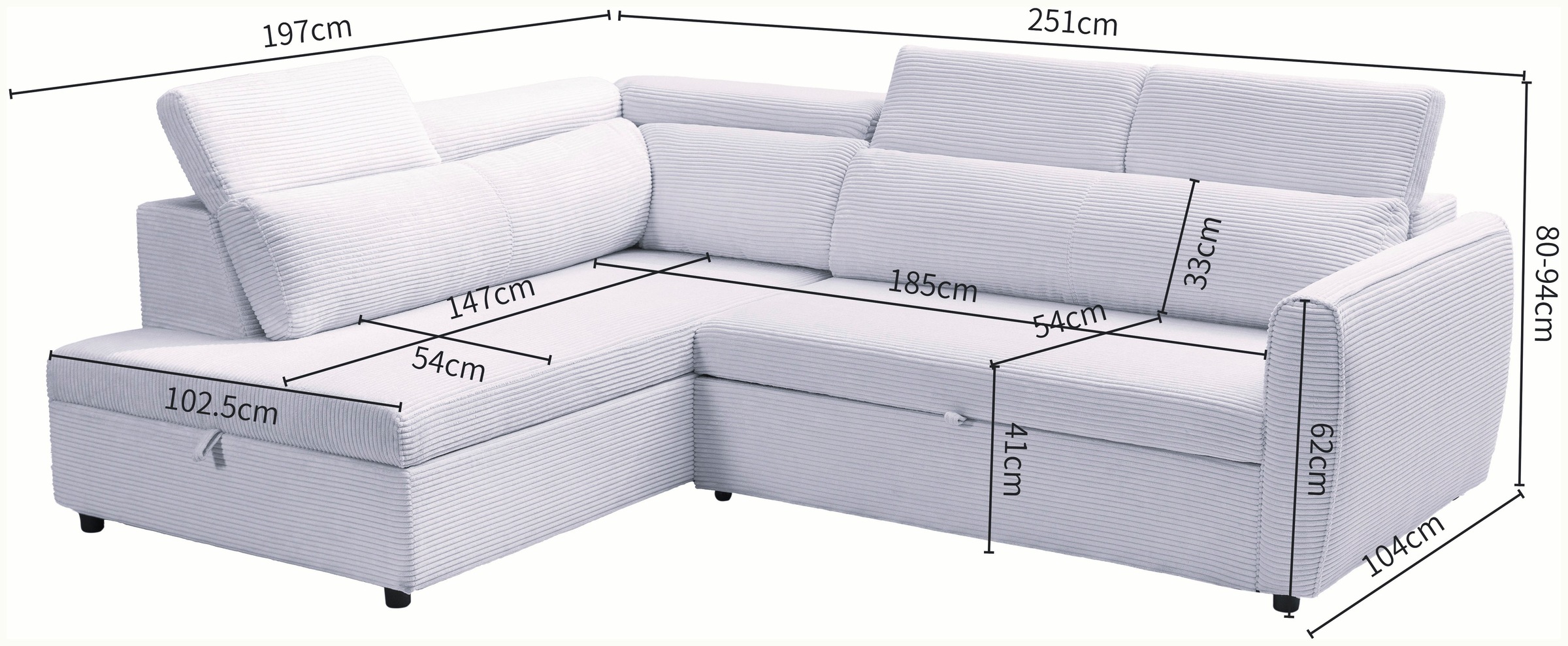 OTTO home Schlafsofa »KALLEA, Ecksofa, L-Form (251cm), Cord u. Webstoff« mit Bettfunktion & Bettkasten, verstellbare Kopfstützen