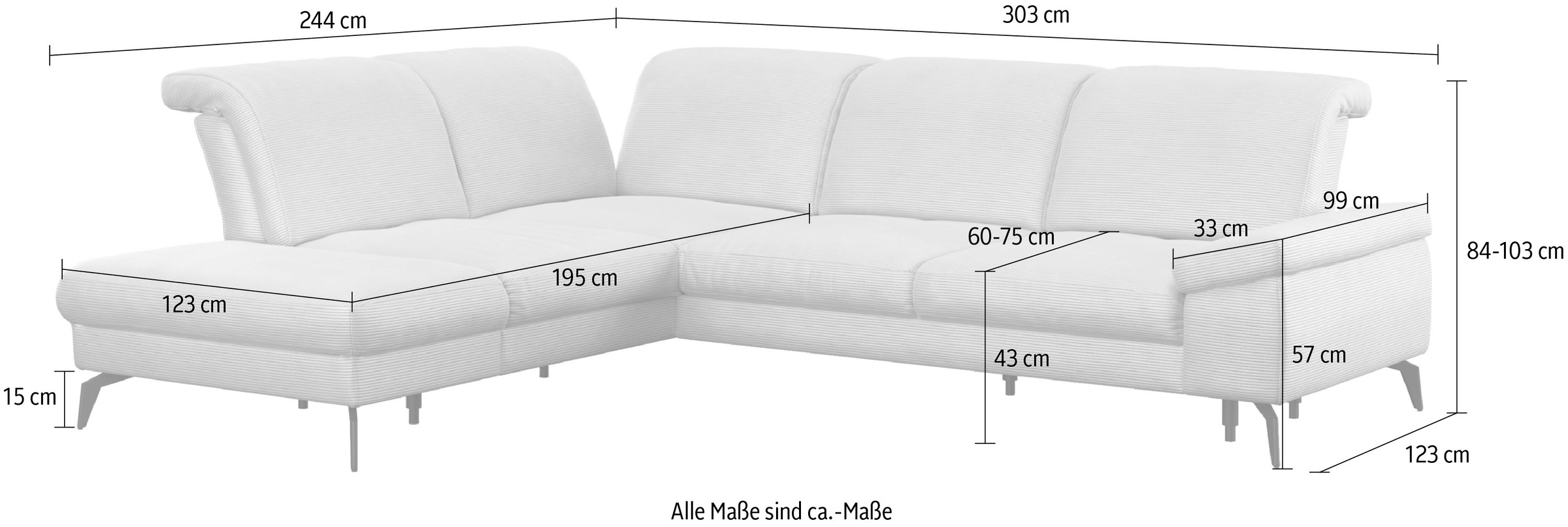 sit&more Ecksofa »Cabana L-Form«, Ottomane, wahlweise mit Sitztiefen-,Armlehnen- und Kopfteilfunktion