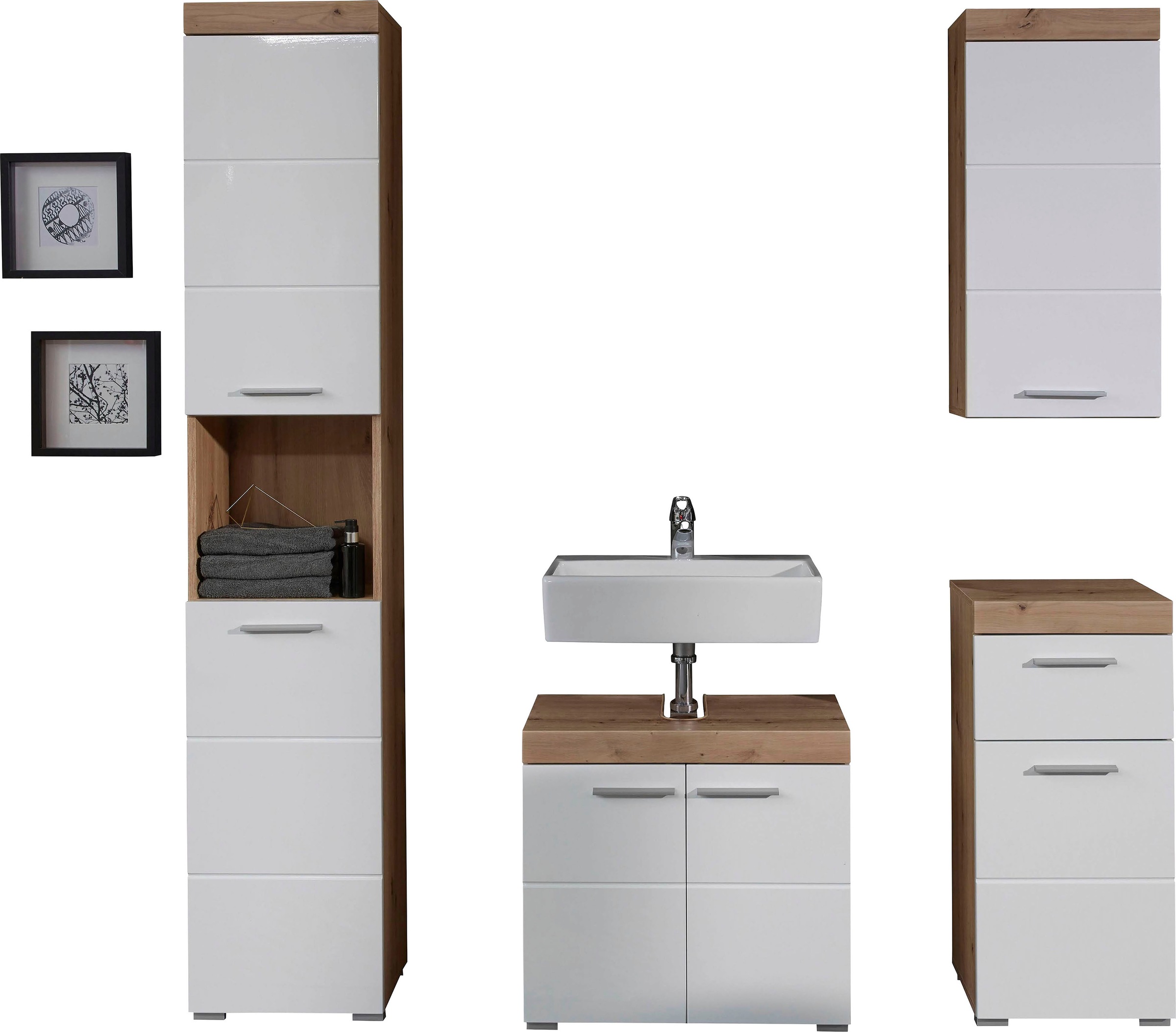 welltime Badmöbel-Set "Avena", (Set, 4 St.), Badmöbel - Hochschrank, Waschb günstig online kaufen
