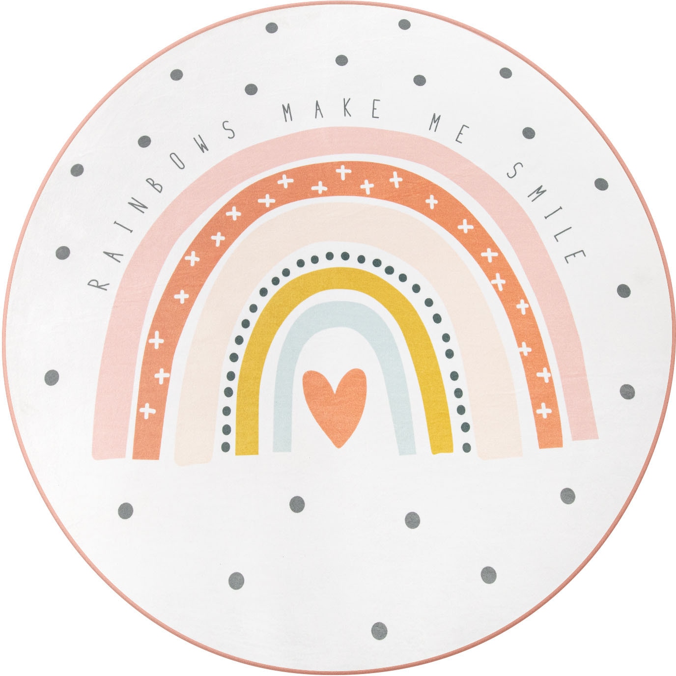 Paco Home Kinderteppich "Chicos 552" rund 2 mm Höhe Flachgewebe, Kinder Design, Motiv Regenbogen, Pastell-Farben