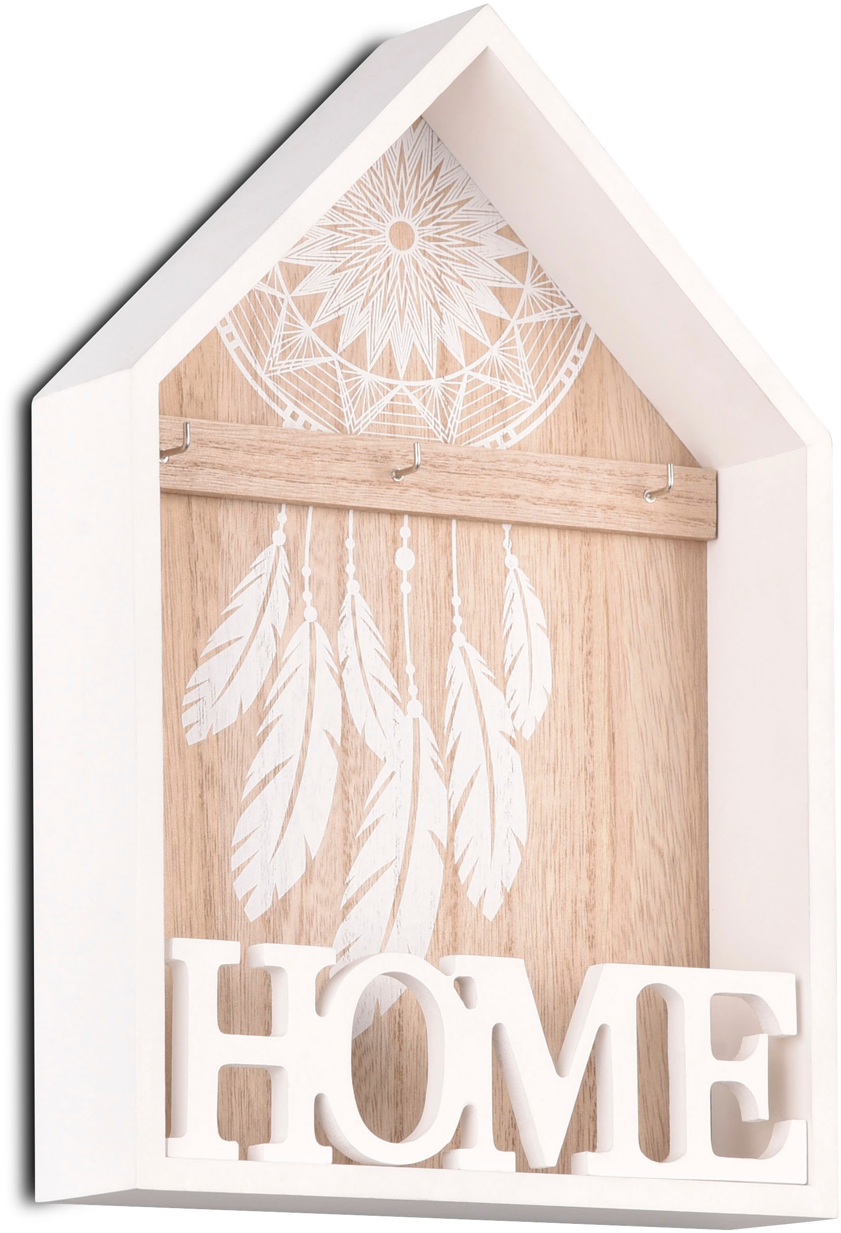 MIRRORS AND MORE Wandregal "Gina" 1 Stk. tlg. mit 3 Haken, Home Schriftzug günstig online kaufen