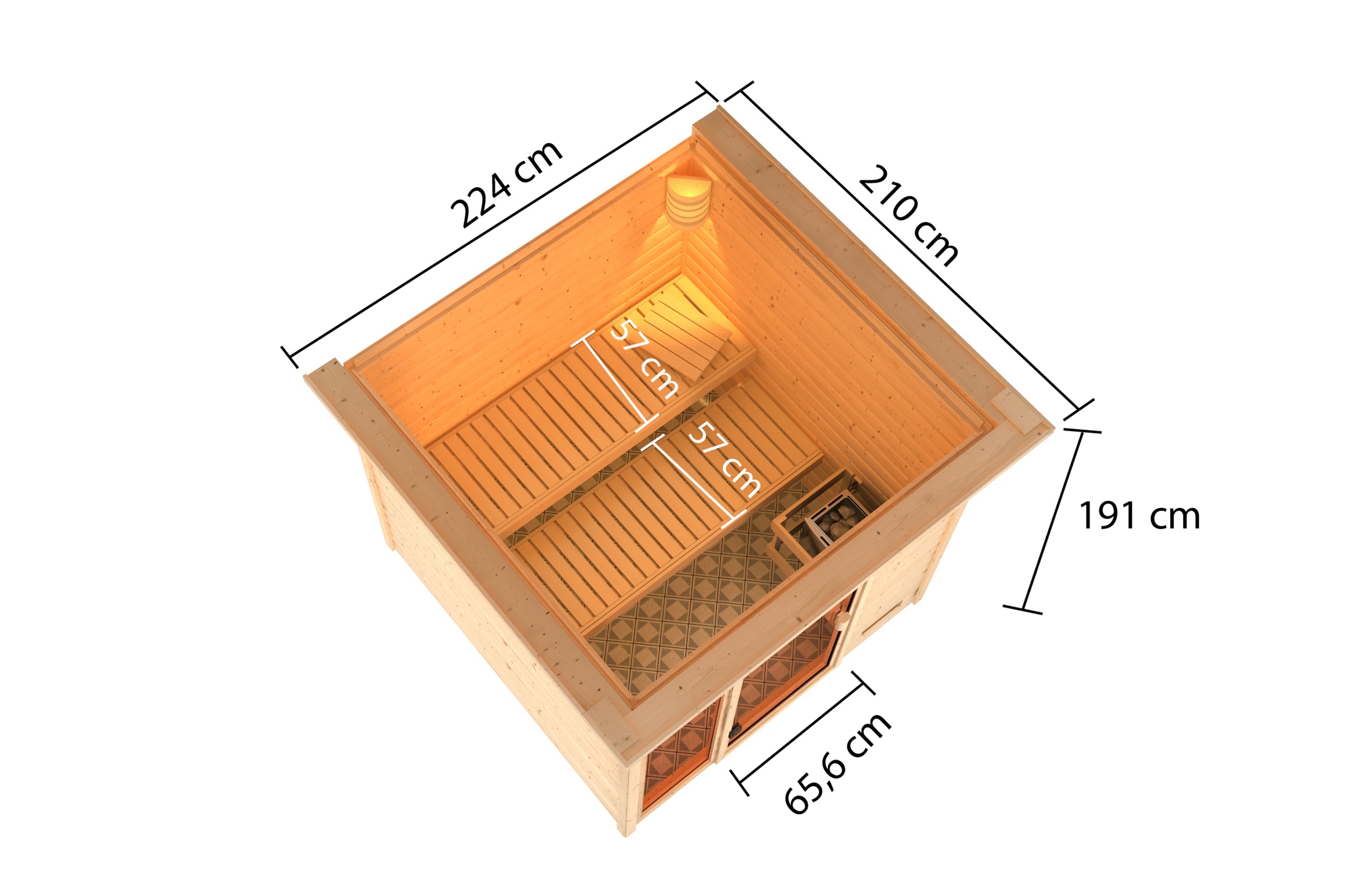Karibu Sauna »"Jackie" mit bronzierter Tür und Kranz, naturbelassen« aus hochwertiger nordischer Fichte