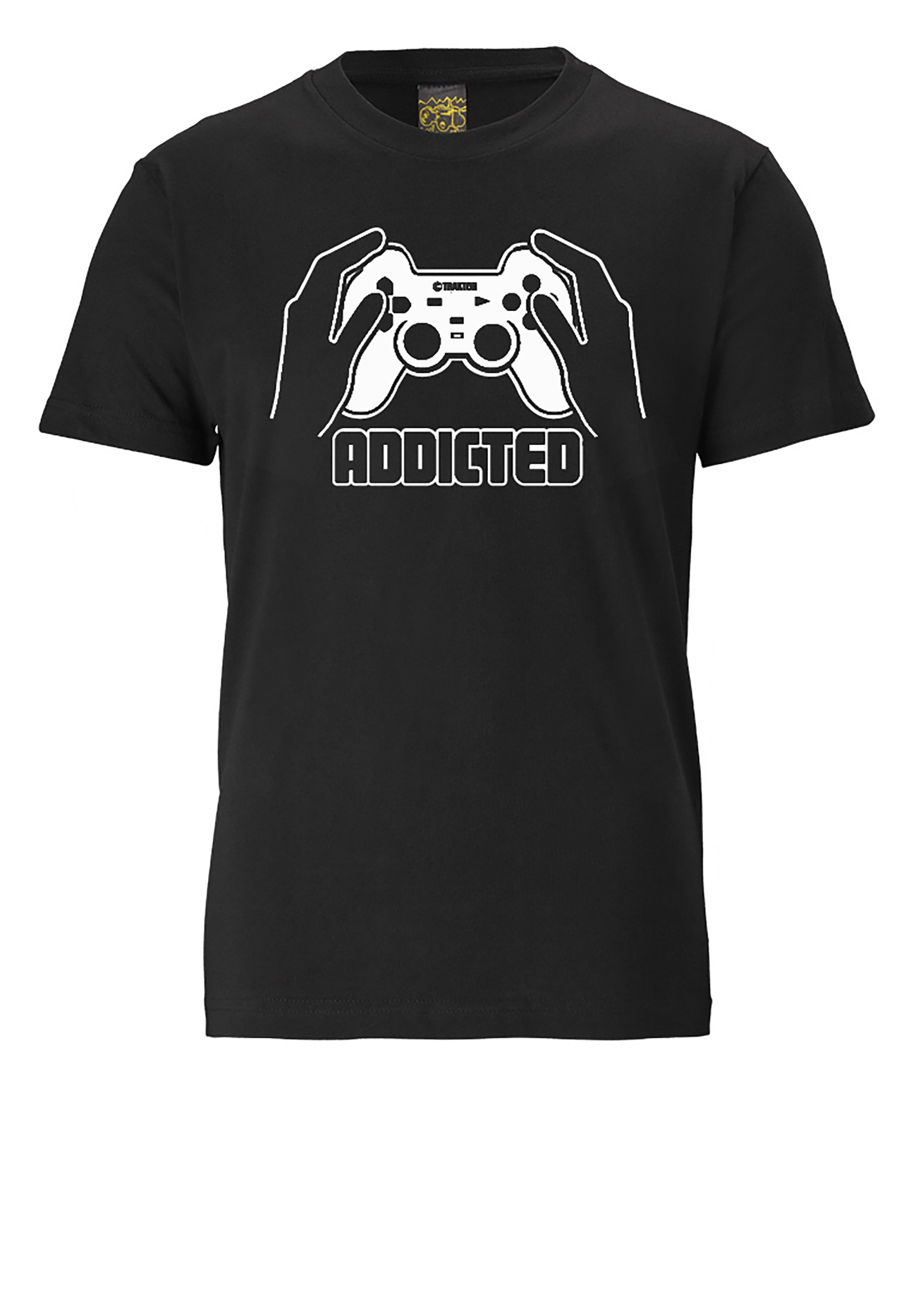LOGOSHIRT T-Shirt »Addicted«, kaufen BAUR Gaming-Print trendigem | online mit