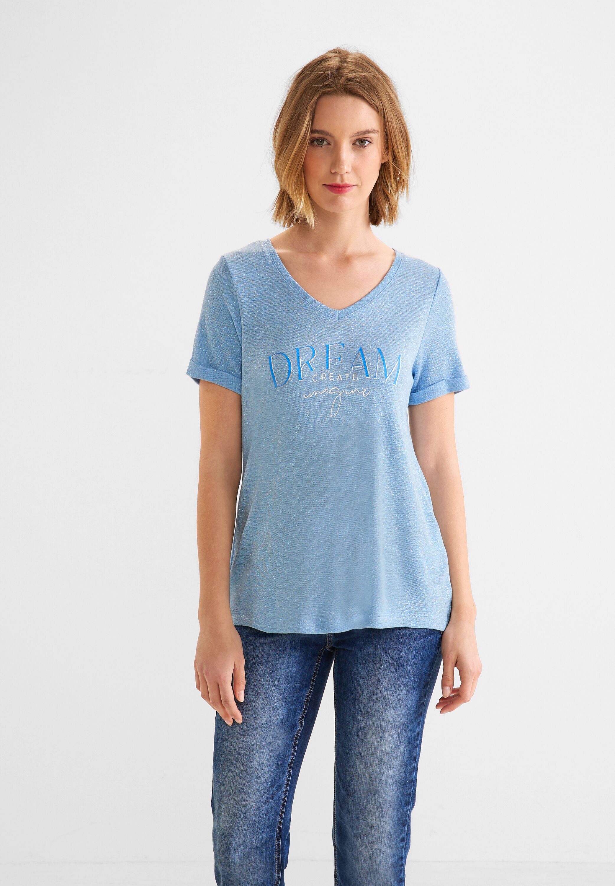 STREET ONE T-Shirt, mit schimmerndem Schriftzug
