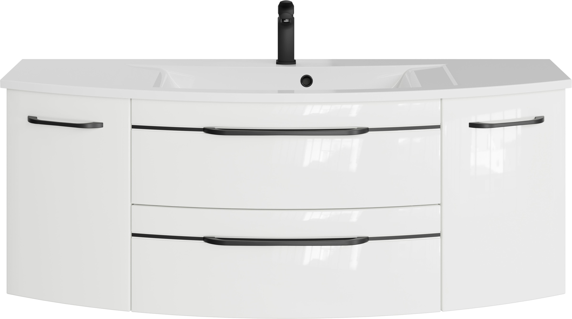 Saphir Badmöbel-Set »Serie 7045 2-teilig Mineralmarmor-Waschtisch mit LED-Spiegelschrank«, (Set, 2 St.), Badezimmer-Set 133,2 cm breit, inkl. Türdämpfer, 5 Türen, 2 Schubladen