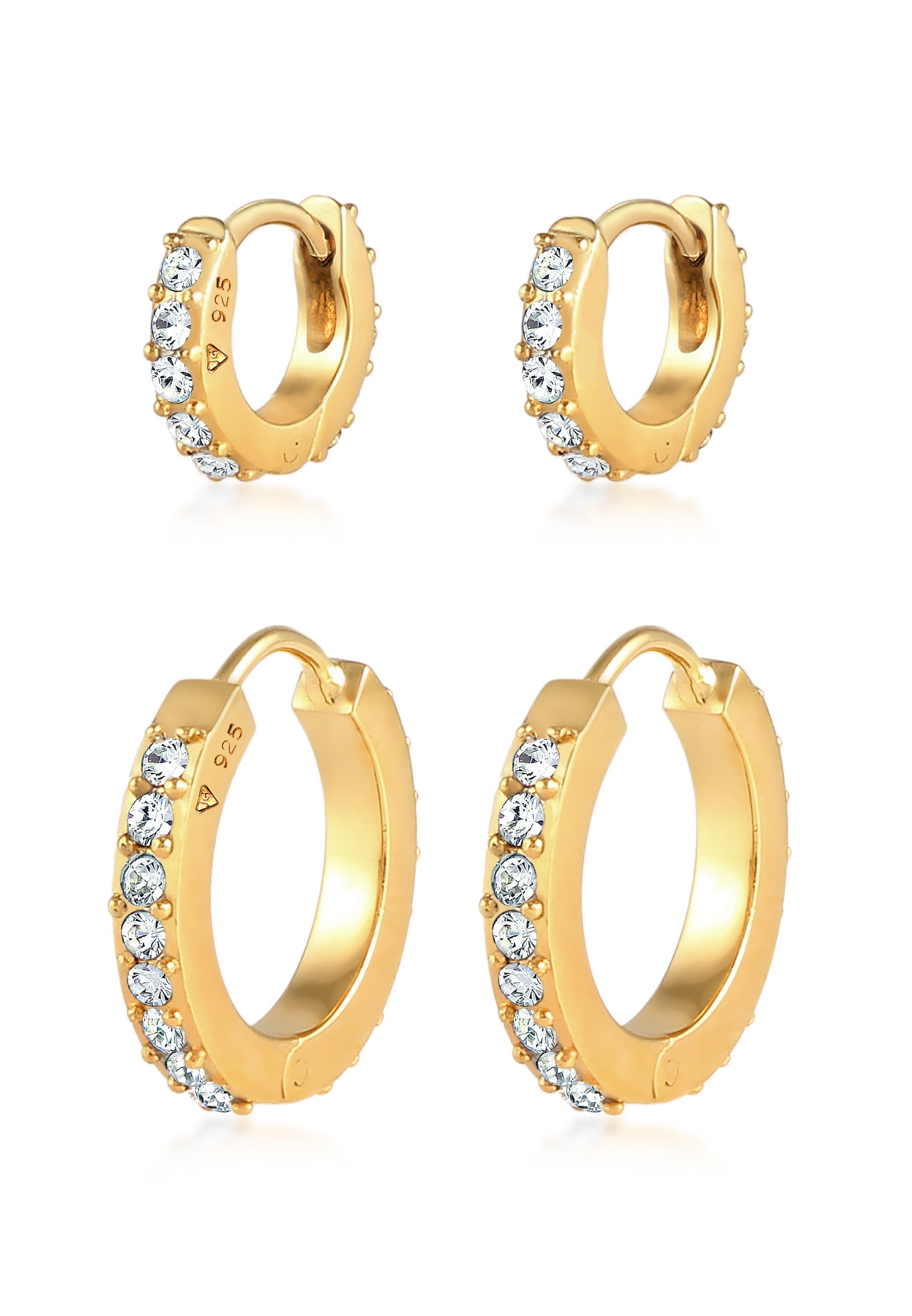 Paar Creolen ELLI "Creolen 2er Set 925 Silber, mit Kristallen von Swarovski", gold, Ohrringe, Damen, onesize,mit Steinen, Silber 925 (Sterlingsilber)