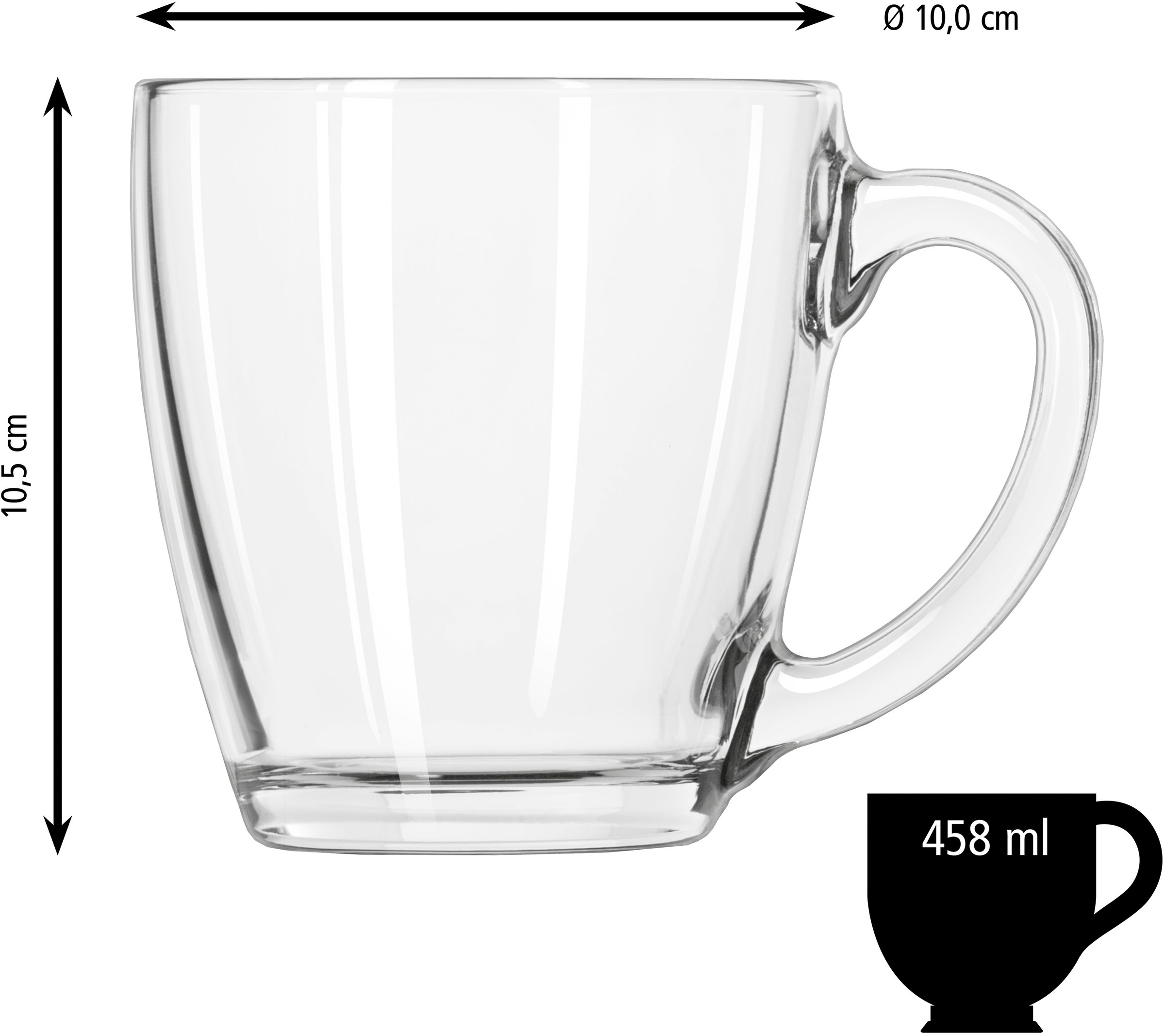 LIBBEY Gläser-Set »Tasse -TAPERED-, 458 ml, Ø 10 cm, H: 10,5 cm, 6er Set«, (Set, 6 tlg.), hochwertig verarbeitet, im modernen Design