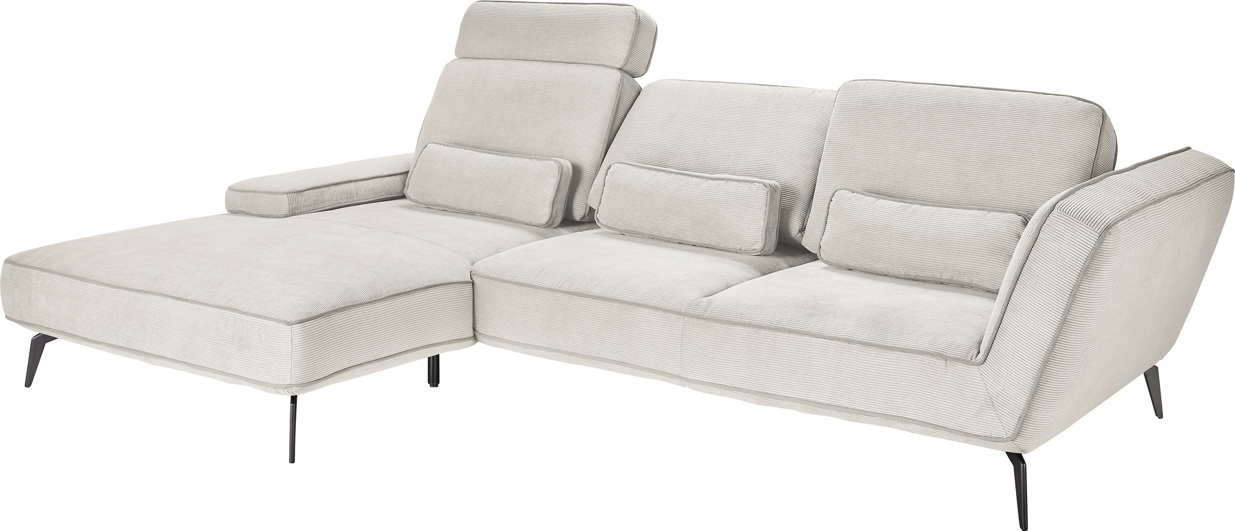 set one by Musterring Ecksofa »SO 4500, Füße schwarz matt, inkl Schwenkrückenfunktion, Cord, L-Form«, wahlweise mit Kopfstütze/Armteilverstellung/Rückenneigung