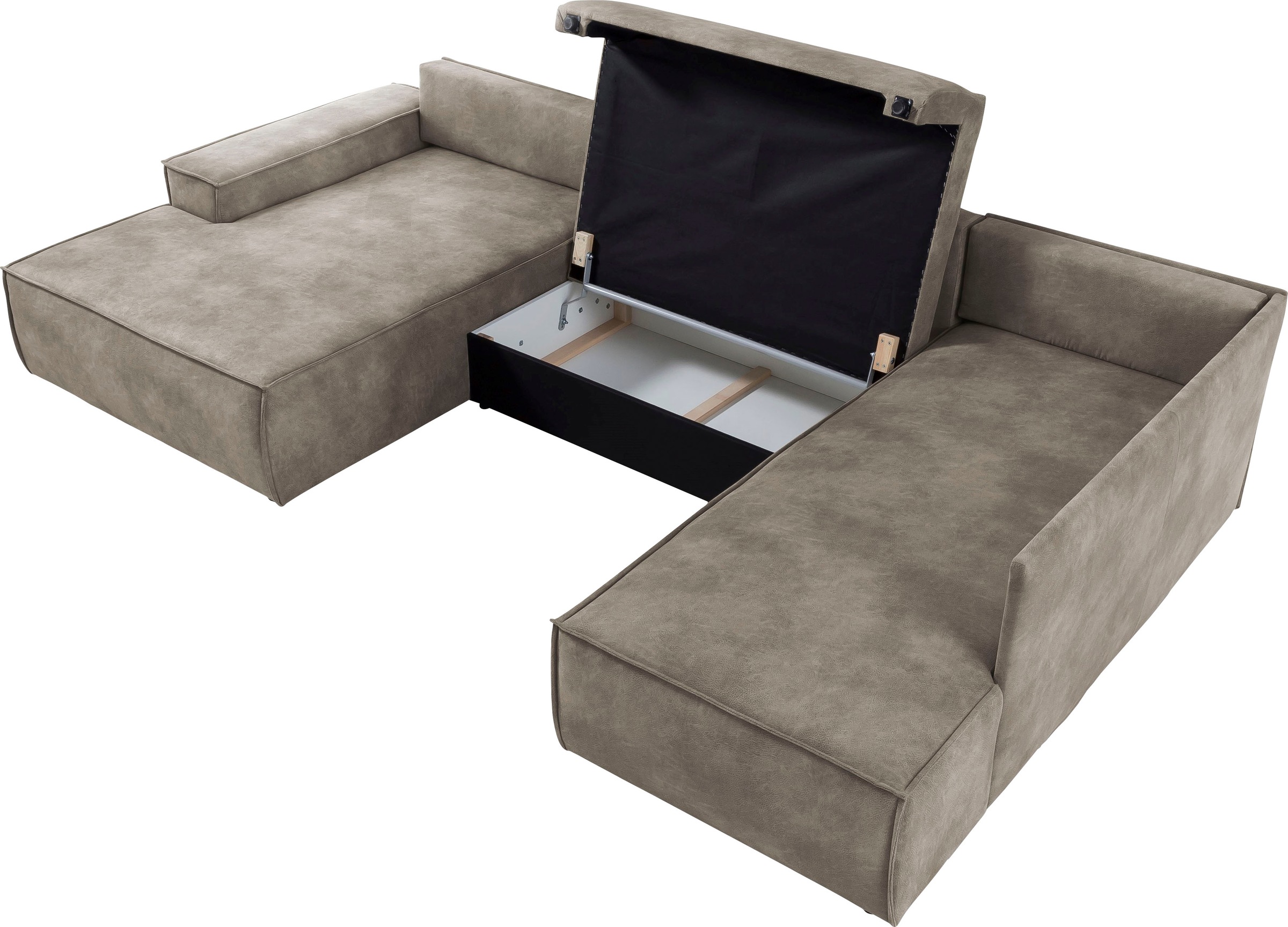 Home affaire Wohnlandschaft »SHERWOOD 329 cm, U-Form, Schlafsofa,«, Schlaffunktion m. Bettkasten (194x139 cm), Cord, Vintage, Samtvelours