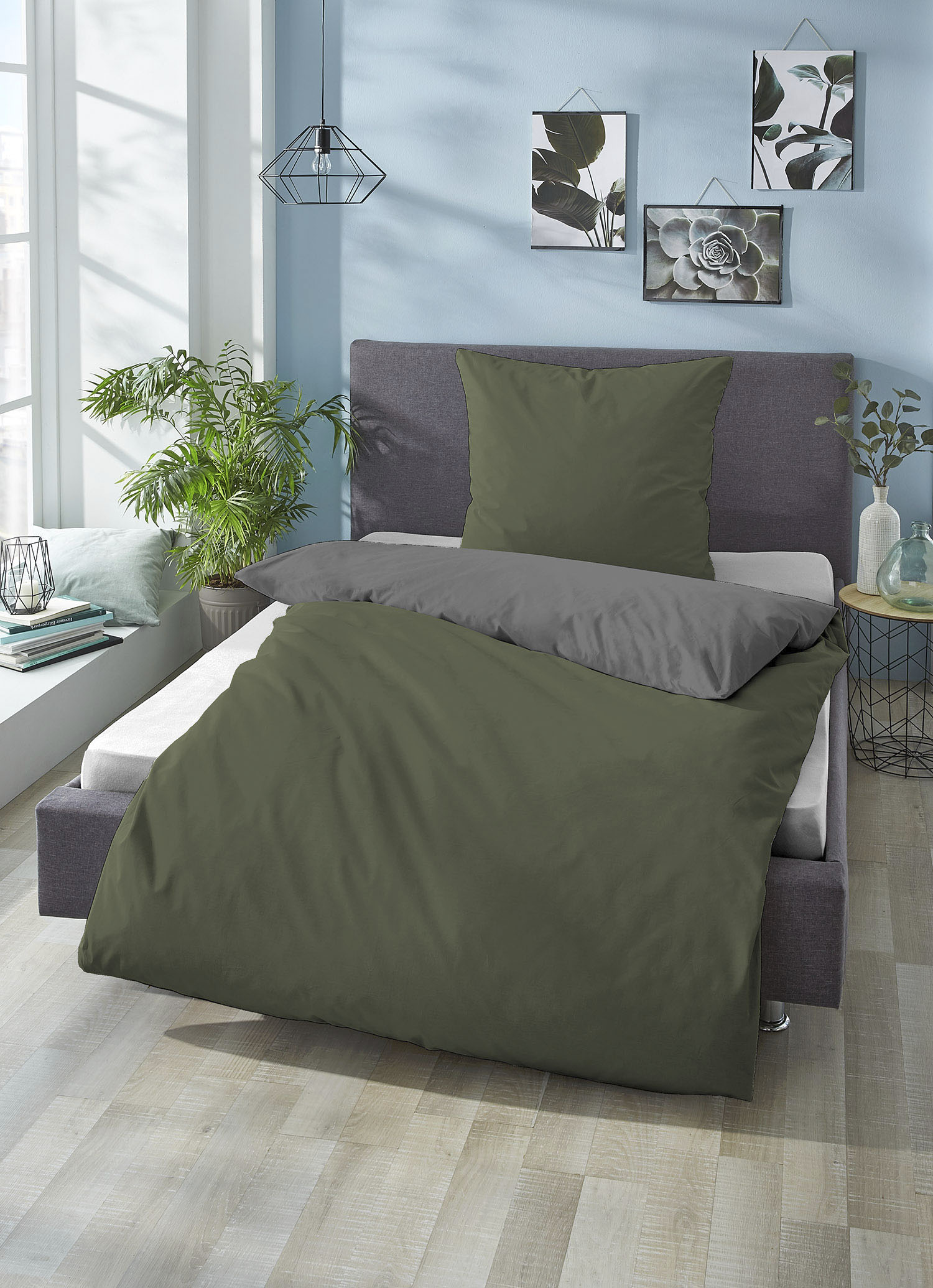 Biberna "Alma in Gr. 135x200, 155x220 oder 200x200 cm" 2 Stk. Bettwäsche aus Baumwolle, Reißverschluss, Bettwäsche mit Wendeoptik