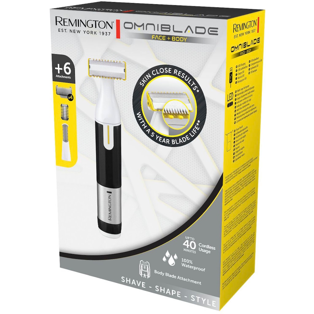 Remington Elektrorasierer »Omniblade Face + Body Hybridgroomer HG3000«, 7 St. Aufsätze, Klinge bleibt 5 Jahre scharf**, 100 % wasserdicht, Aufbewahrungstasche