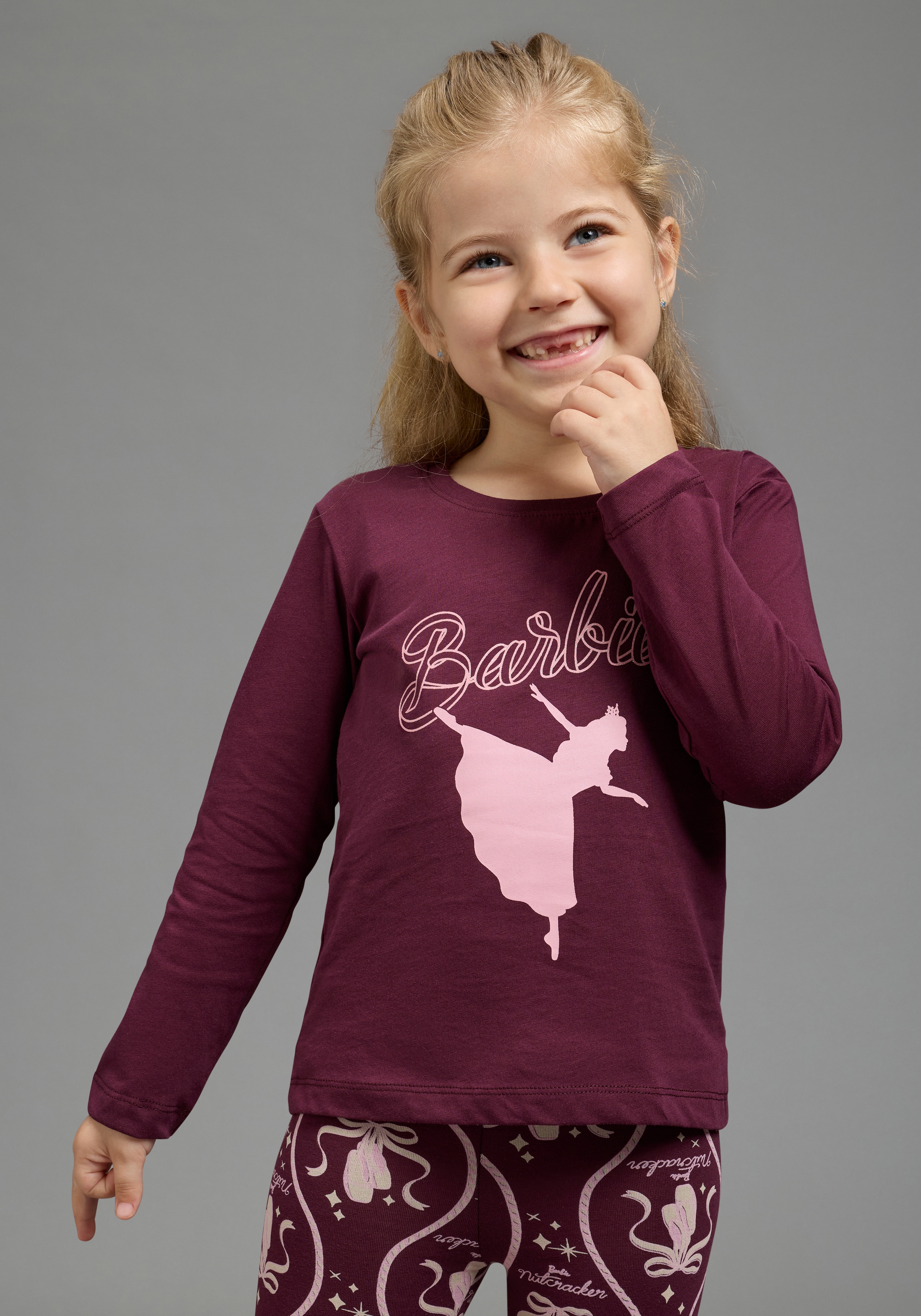 KIDSWORLD Langarmshirt "BARBIE Glitzerdruck Shirt für kleine Mädchen, Mama&Me Style, Mattel" BARBIE Nussknacker Shirt, Mama&Me Style