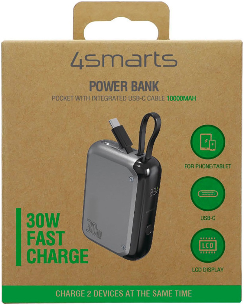 4smarts Powerbank »Power Bank Pocket 10.000mAh mit USB-C Kabel«, 4smarts Powerbank Pocket mit USB-C Kabel 10000mAh, spacegrau