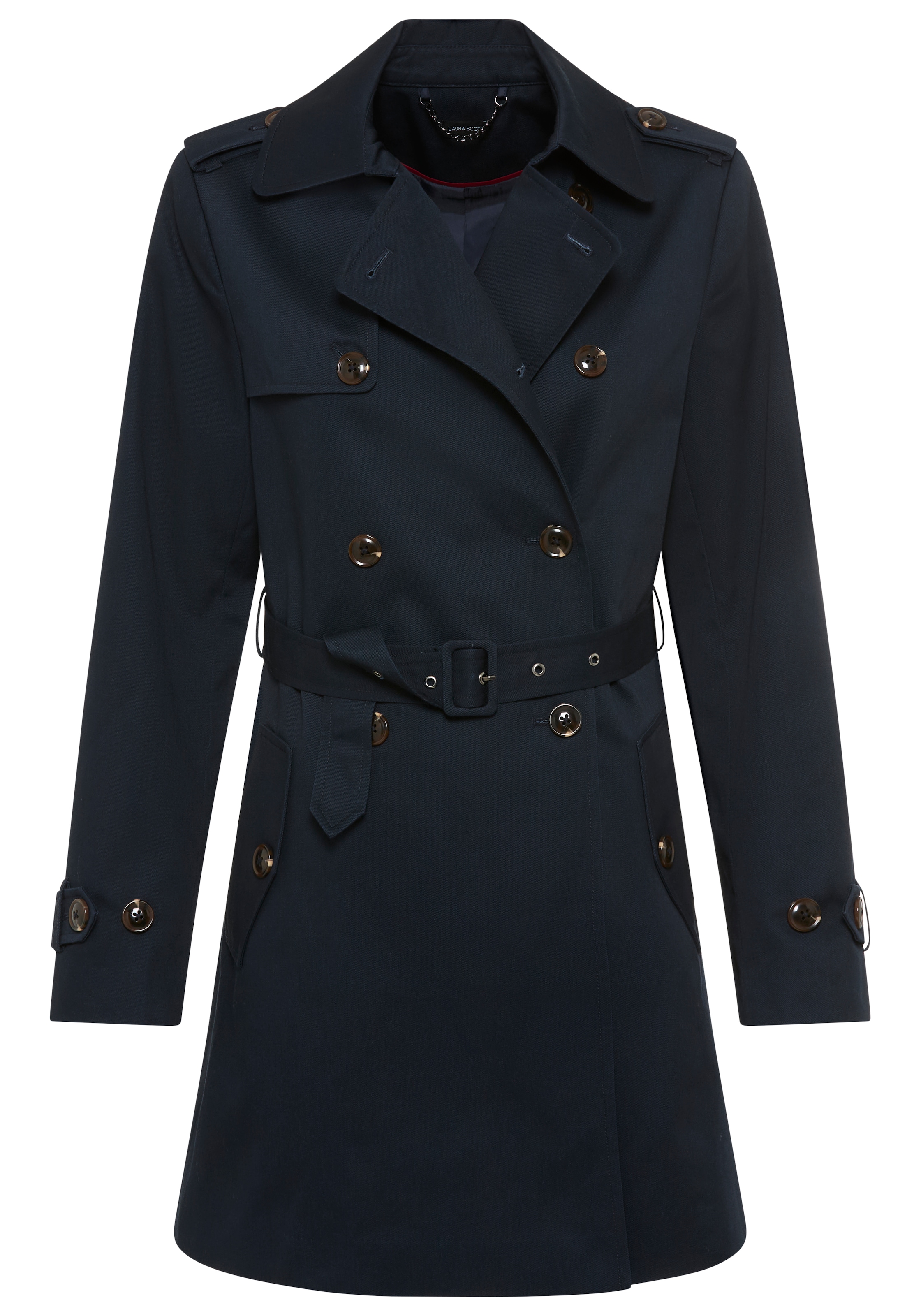 Laura Scott Trenchcoat aus Baumwolle und Polyester, unifarben mit Piping-Applikationen