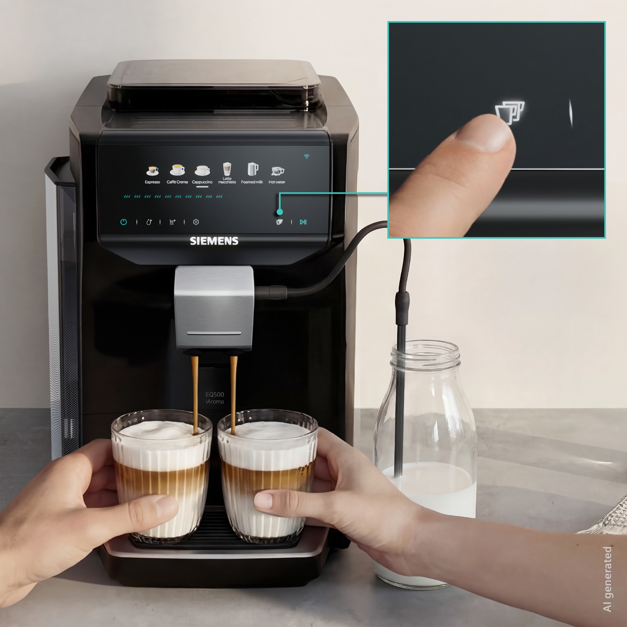 SIEMENS Kaffeevollautomat »EQ500 TP551E07, Doppeltassenfunktion, 6 Getränke, einfache Reinigung« mit Milchschlauch, Keramikmahlwerk, entnehmbare Brüheinheit, Schwarz