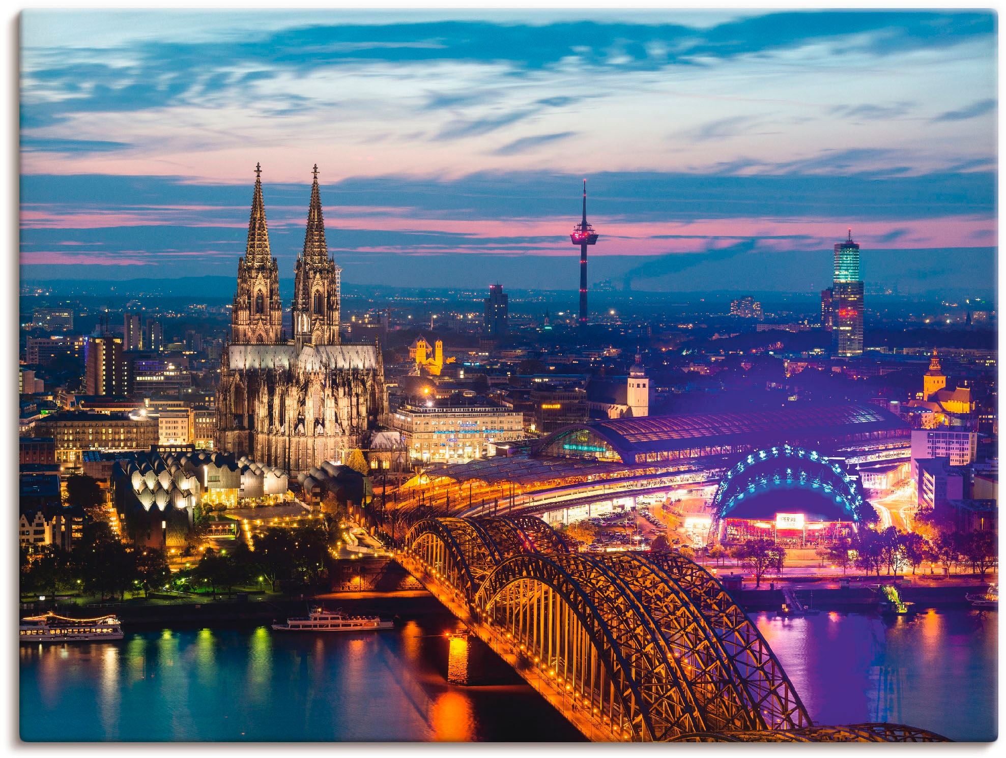 Wandbild »Köln Panorama am Abend«, Deutschland, (1 St.), als Alubild, Outdoorbild,...