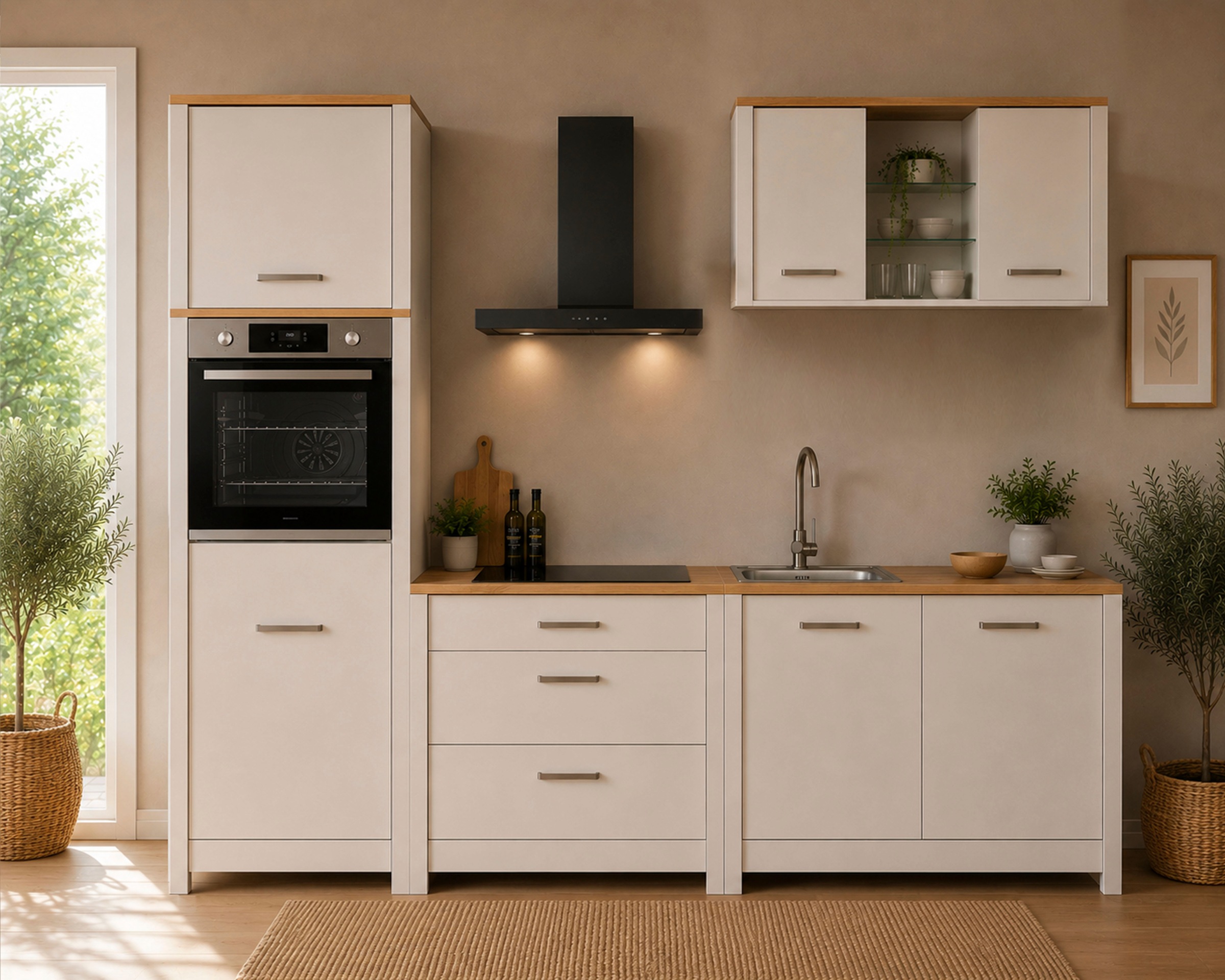 Inter Link Küchenzeile »Pienza, Einbauküche, Küchenblock, Küchenmodul, Kompaktküche« Ohne E-Geräte für Spülmaschine Kochfeld Backofen Kühlschrank B: 300 cm