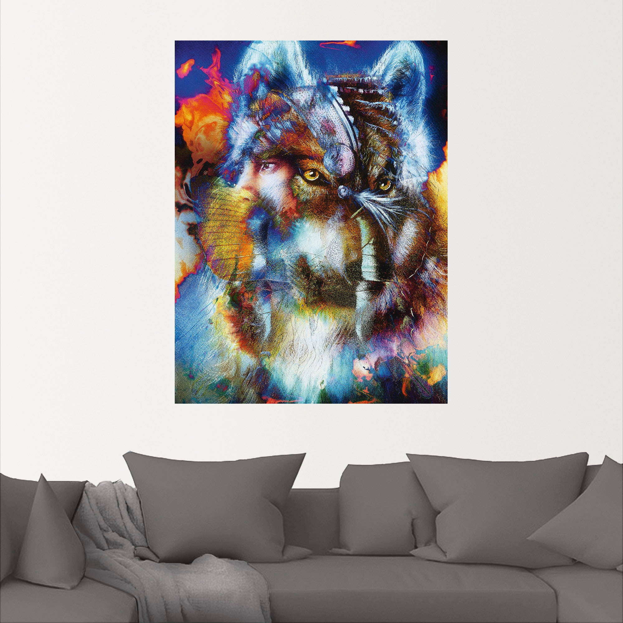 Artland Wandbild »Indischer Krieger mit Wolf«, klassische Fantasie, (1 St.), als Leinwandbild, Poster, Wandaufkleber in verschied. Größen