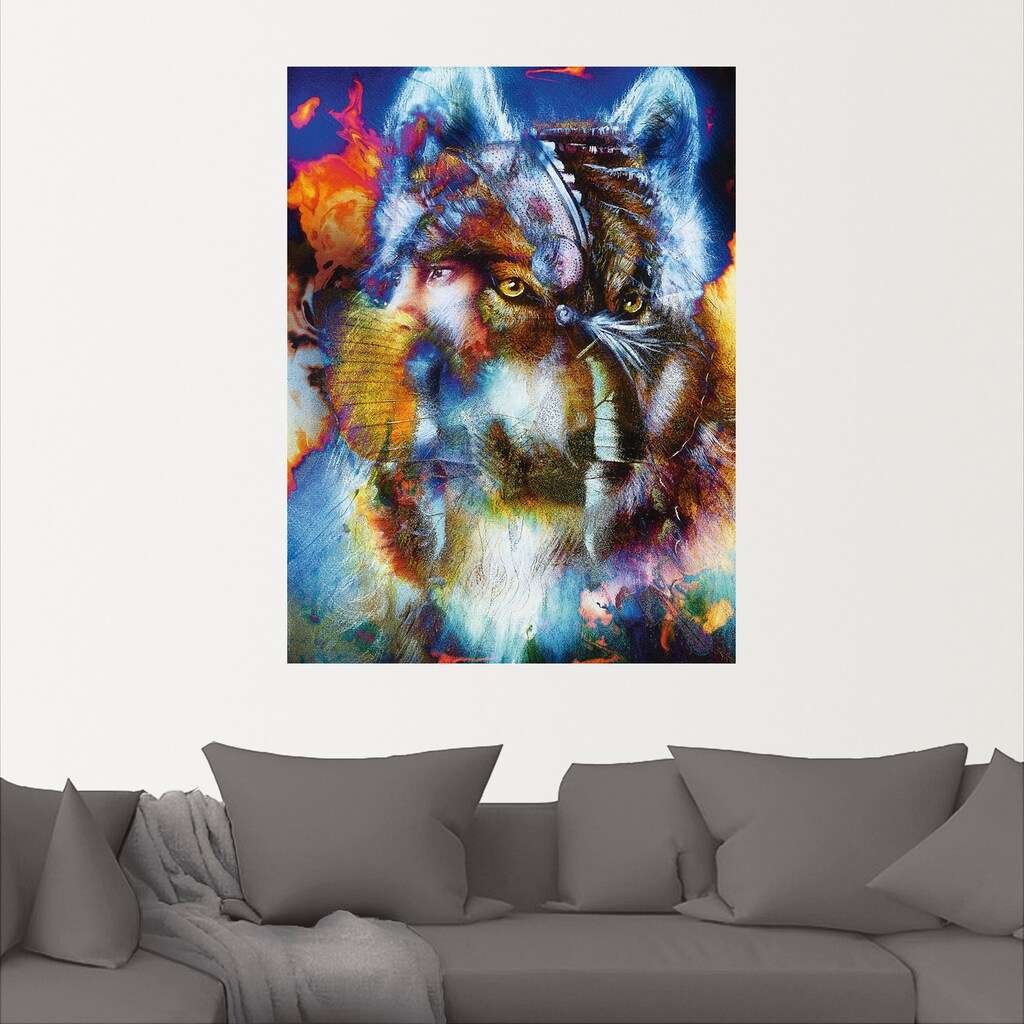 Artland Wandbild »Indischer Krieger mit Wolf«, klassische Fantasie, (1 St.)