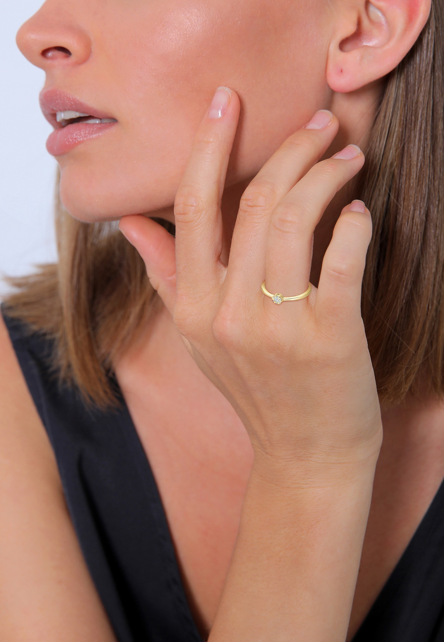 Elli DIAMONDS Verlobungsring »Verlobung Blume Diamant (0.045 ct.) 375 Gelbgold«