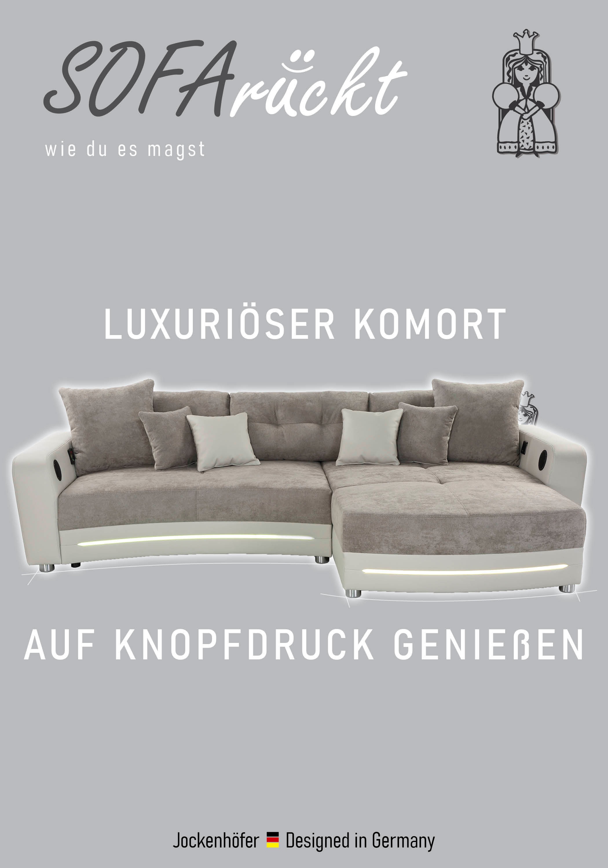 Thumbnail - Jockenhöfer Gruppe Ecksofa "Laredo L-Form, B: 322 cm" mit RGB-LED-Beleuchtung, Soundsystem & Zierkissen