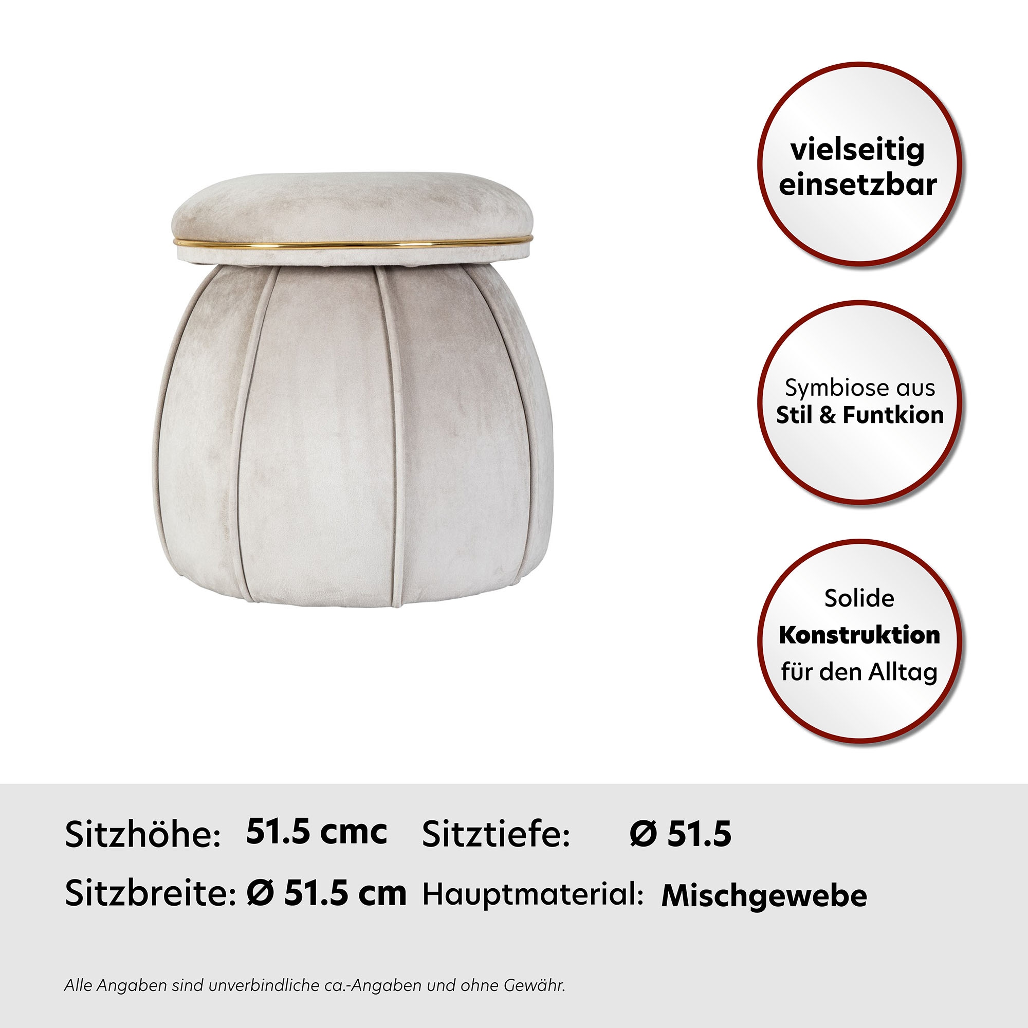 Kayoom Sitzhocker »Hocker Corin,extravagante Form,stilvolle Farben,elegant gesteppter Fuß«, (1 St.), komfortabel, hochqualitativ, pflegeleicht, sorgfältig verarbeitet