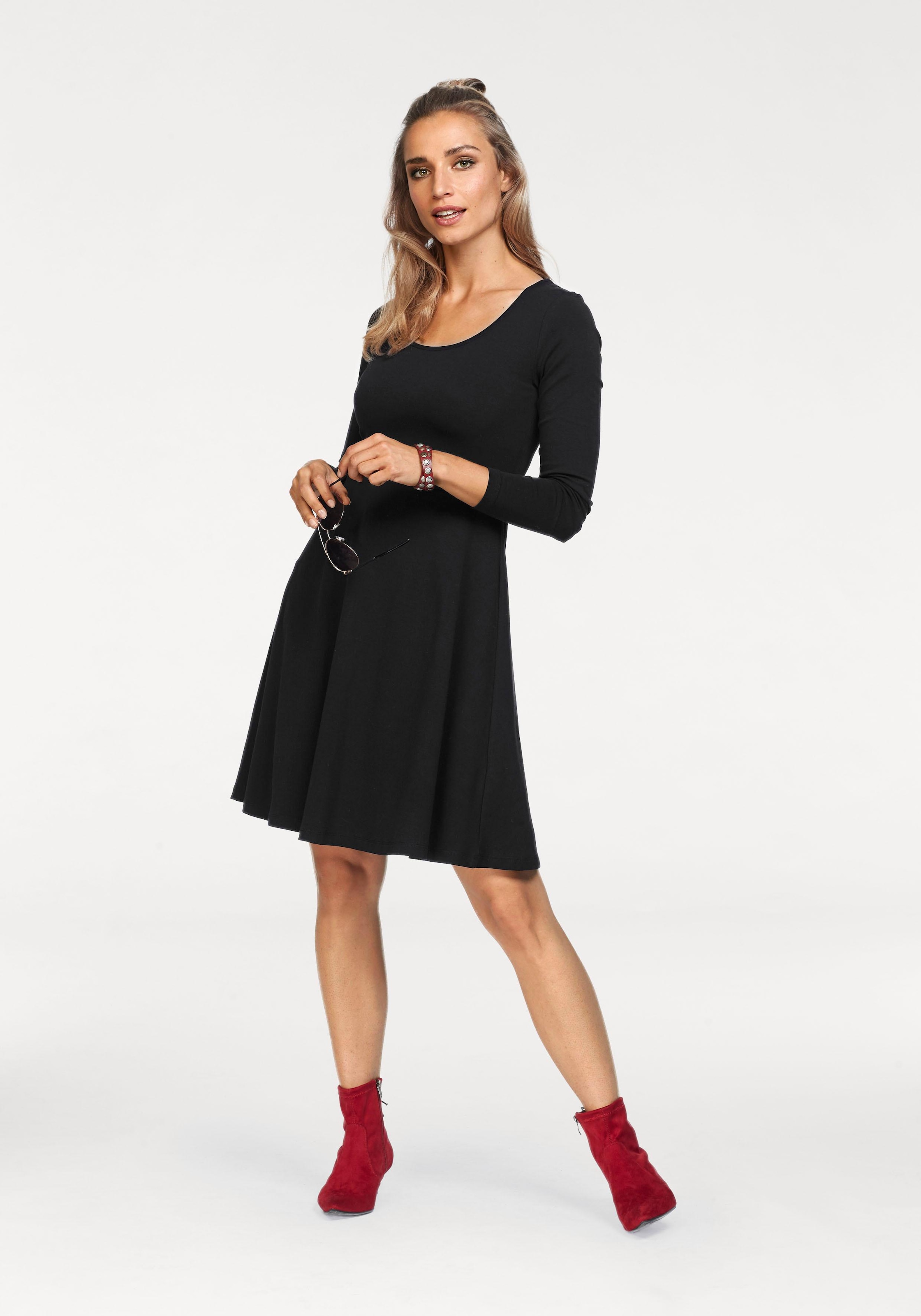 CASUAL mit online Aniston bestellen BAUR | oder Jerseykleid, Schwarz uni Blumendruck in
