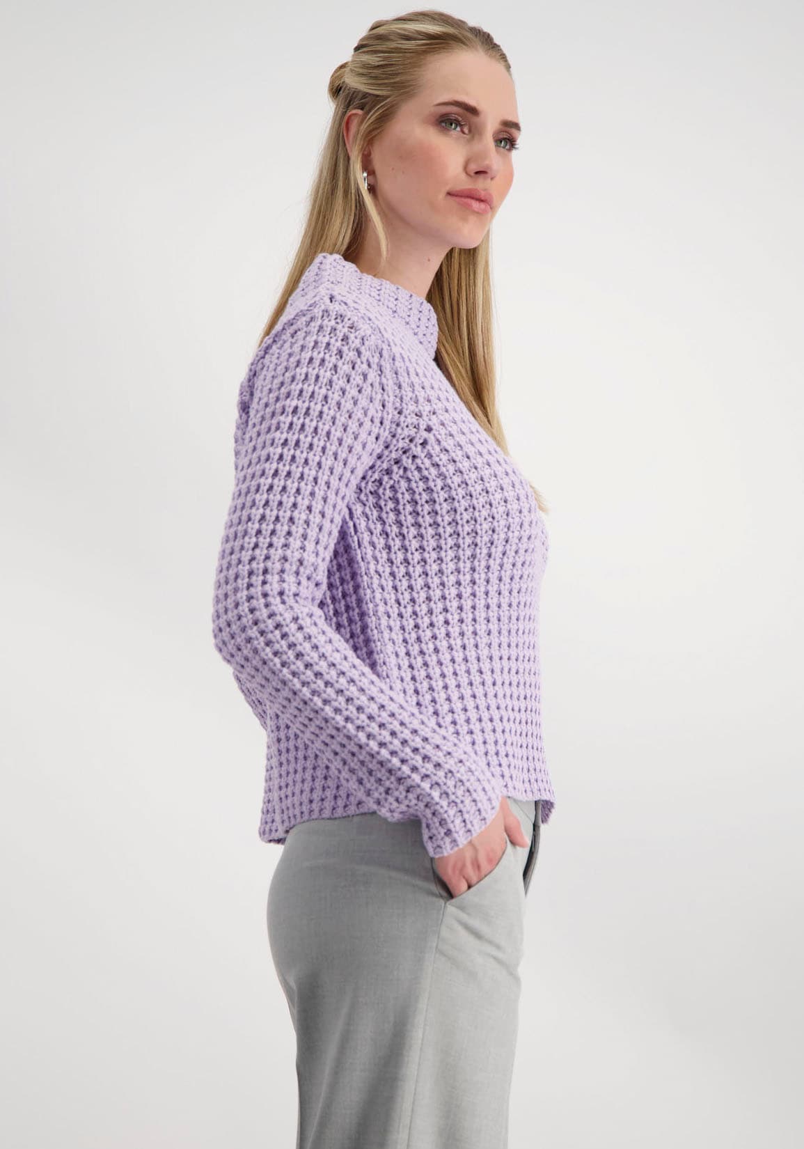 Monari Stehkragenpullover, aus Perlfangstrick