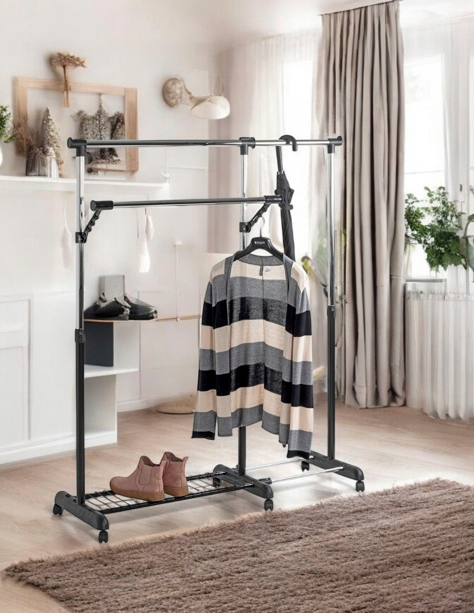 HAKU Garderobenständer »Garderobe, Garderobenständer, Kleiderständer auf Rollen, Kleiderwagen« rechteckig - aus Metall Schwarz - B/T/H 94-160/49/103-170 cm