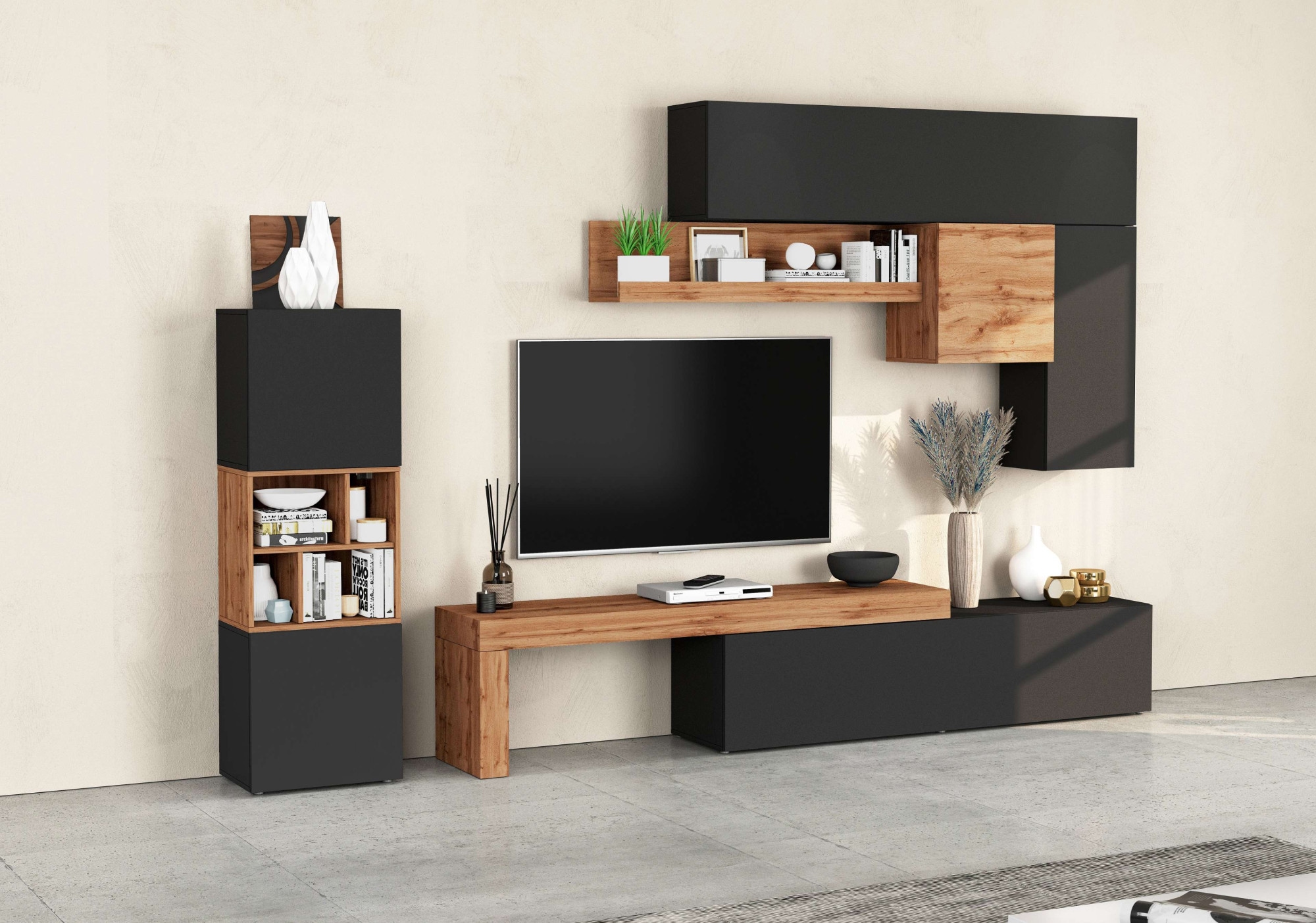 INOSIGN Wohnwand »Chronos Wohnwand, Medienwand, 8-er set«, (Set, 8 St.), ca. 320 cm mit Hängeschränke, Würfel, Regal, Lowboard, Made in Italy