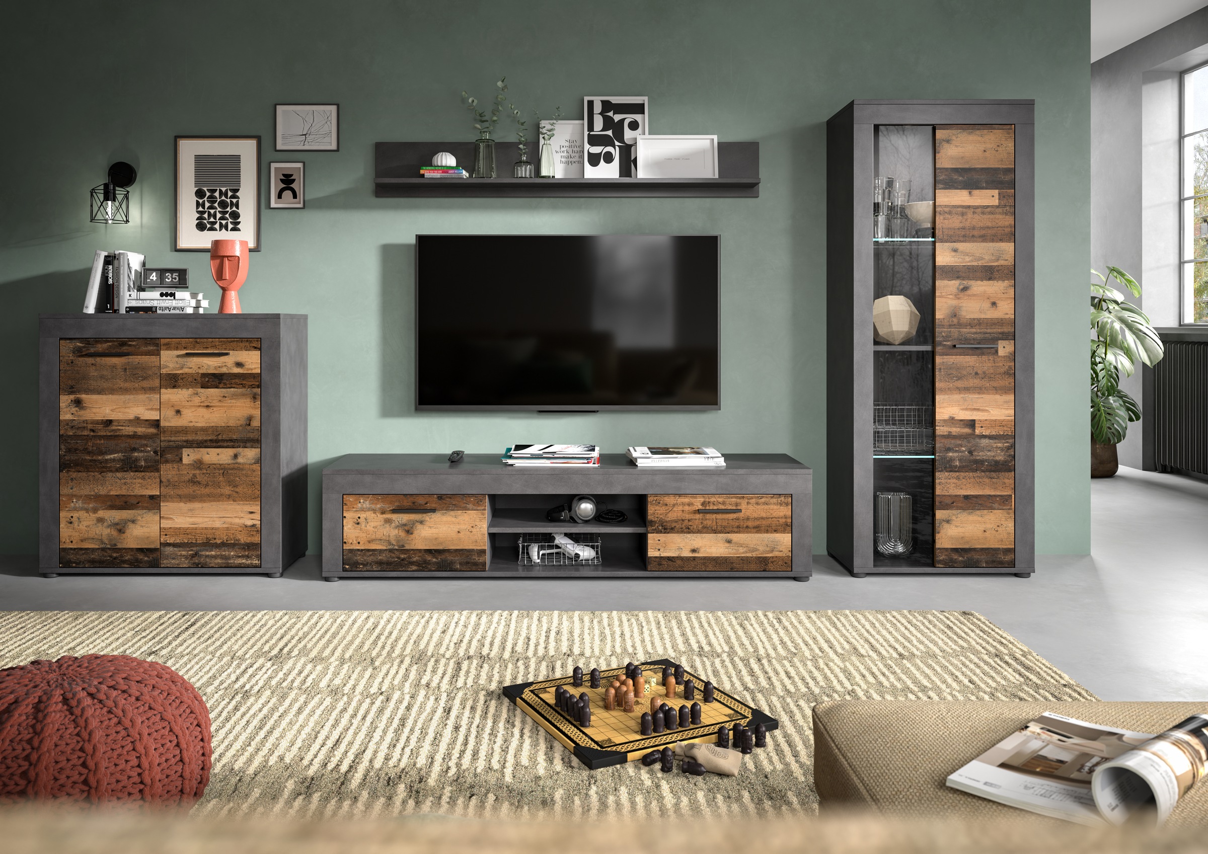 Home affaire Wohnwand "Aosta, Breite 330cm, best. aus Highboard, Lowboard, günstig online kaufen