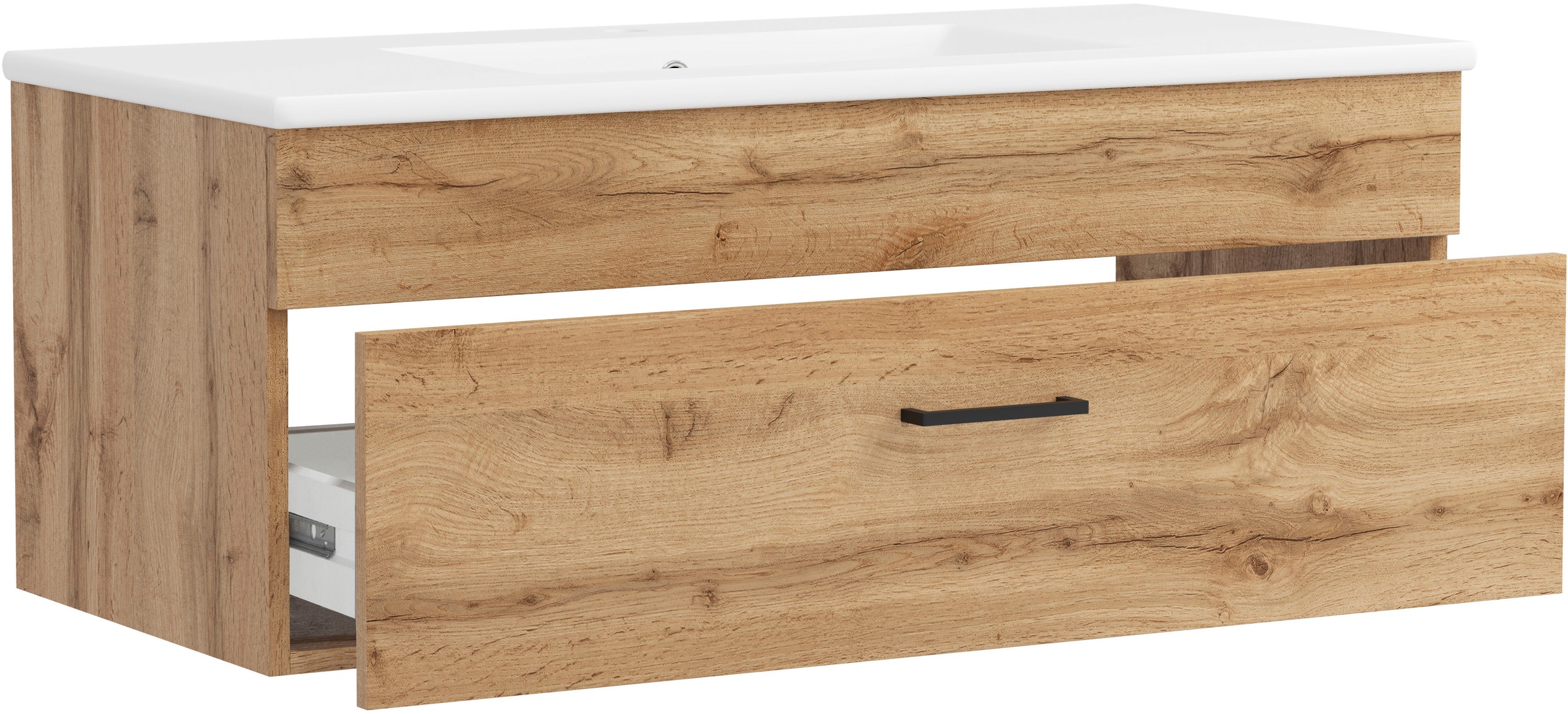 welltime Waschtisch »Trento Light, 60cm, 80cm, 100cm, Keramik-Auflagebecken«, 1 feste Blende und 1 Auszug